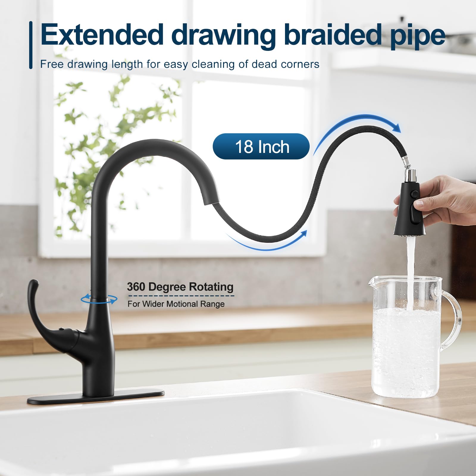 Voton Kitchen Faucet With Pull Down Sprayer, Matte Black Kitchen Sink Faucet High Arc Pull Out Kitchen Faucets Single Handle, Kitchen Sink Faucets For Farmhouse Camper Laundry Rv Bar