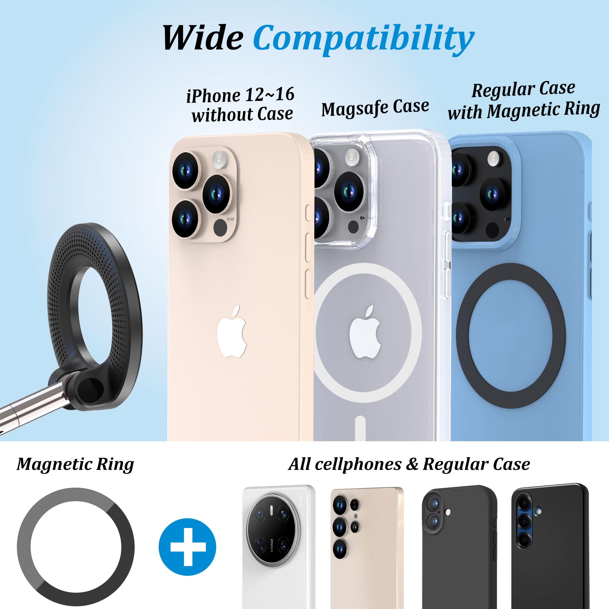 Plusacc Vacuum Magnetic Phone Holder For Car - Suction Cup Phone Mount 360° Rotatable Foldable Portable Strong Magnet Stand For Iphone 16/15/14/13 In Gym, Mirror, Smooth Surface, All Vehicles