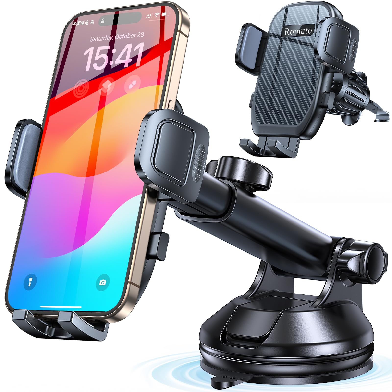Romuto Car Phone Holder Mount【Window + Vent +Dashboard】Dash Mounted Holders, Suction Cup Phone Holders For Your Car Phone Mount For Truck Cell Phone Automobile Cradle For Iphone Samsung All Smartphone