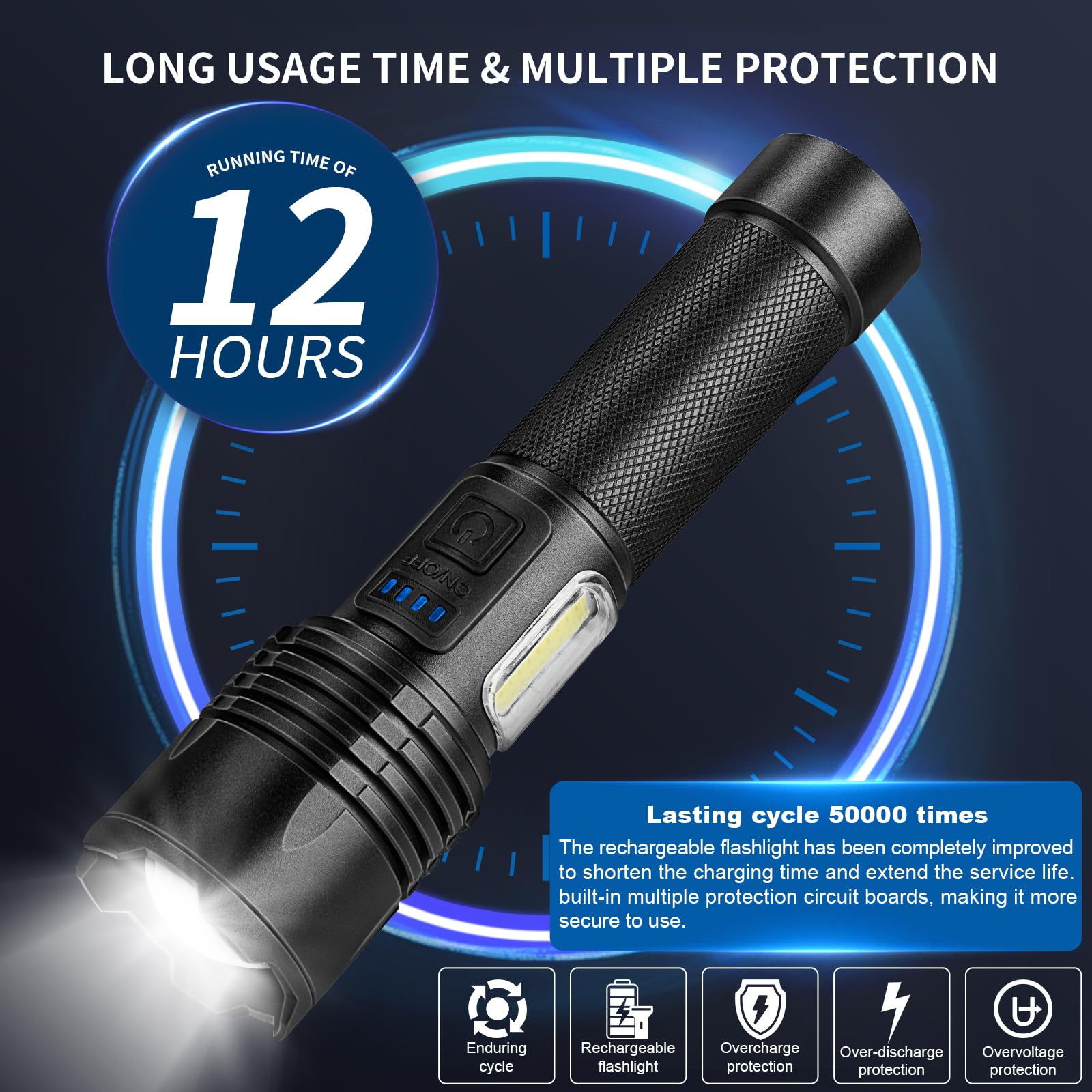 Bercol Flashlights High Lumens Rechargeable, 990,000 Lumens Super Bright Led Flashlight, 7 Modes Brightest Powerful Flash Light With Cob Light, Ipx6 Waterproof Handheld Flashlights For Camping Home