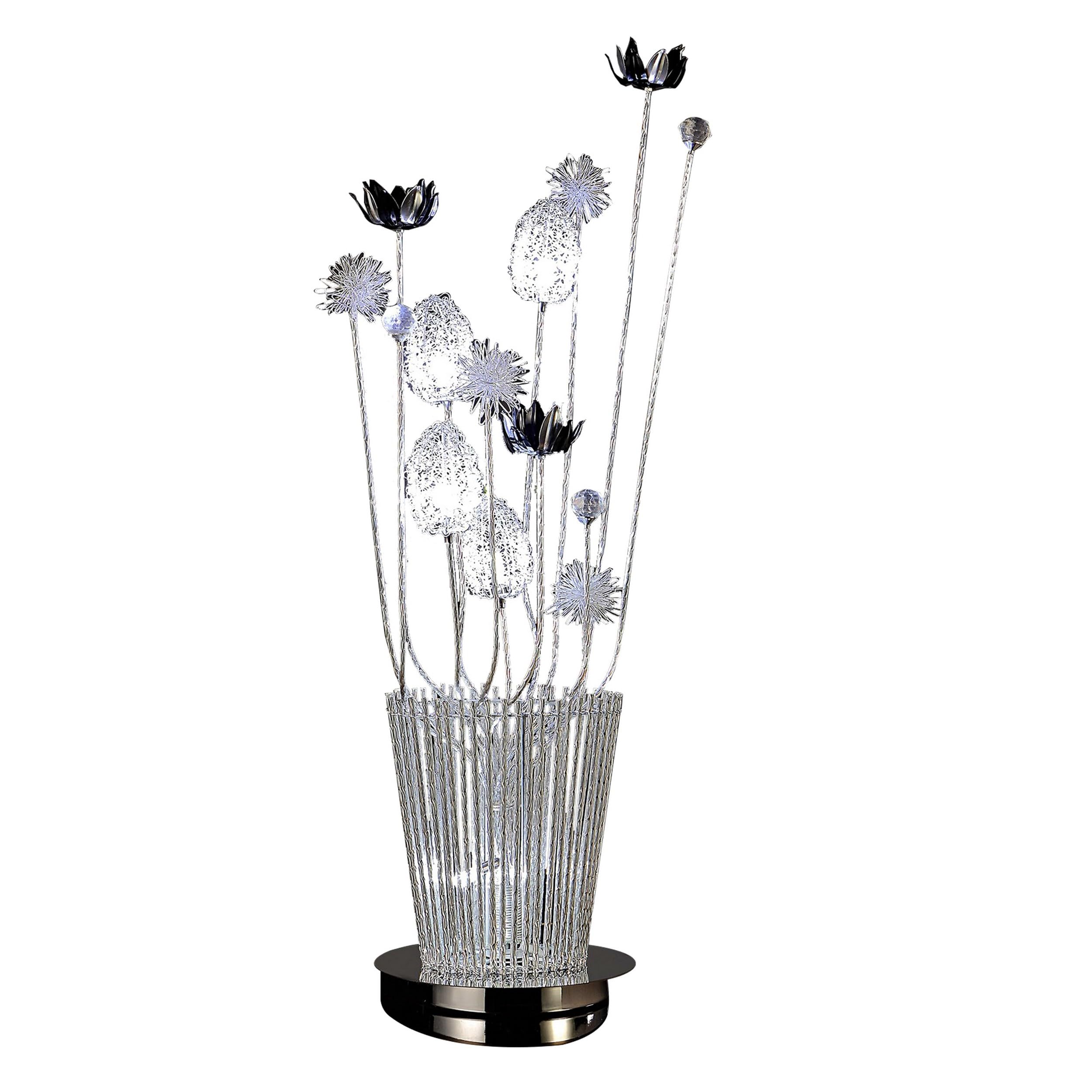 Benzara Benjara 26 Inch Accent Table Lamp, Flower Vase Design, Metal, Chrome Finish