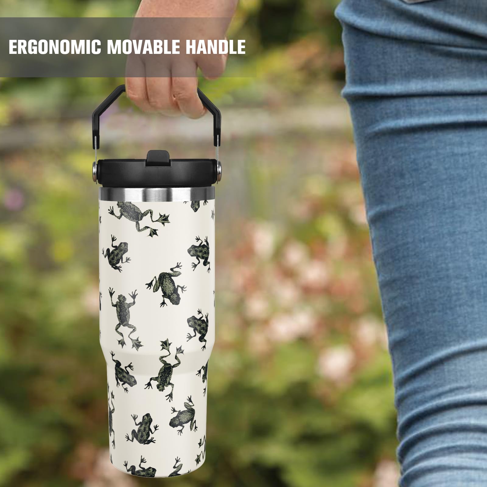 30 Oz Frog Tumbler With Handle And Straw, Insulated Coffee Travel Mugs Cup Water Bottle
