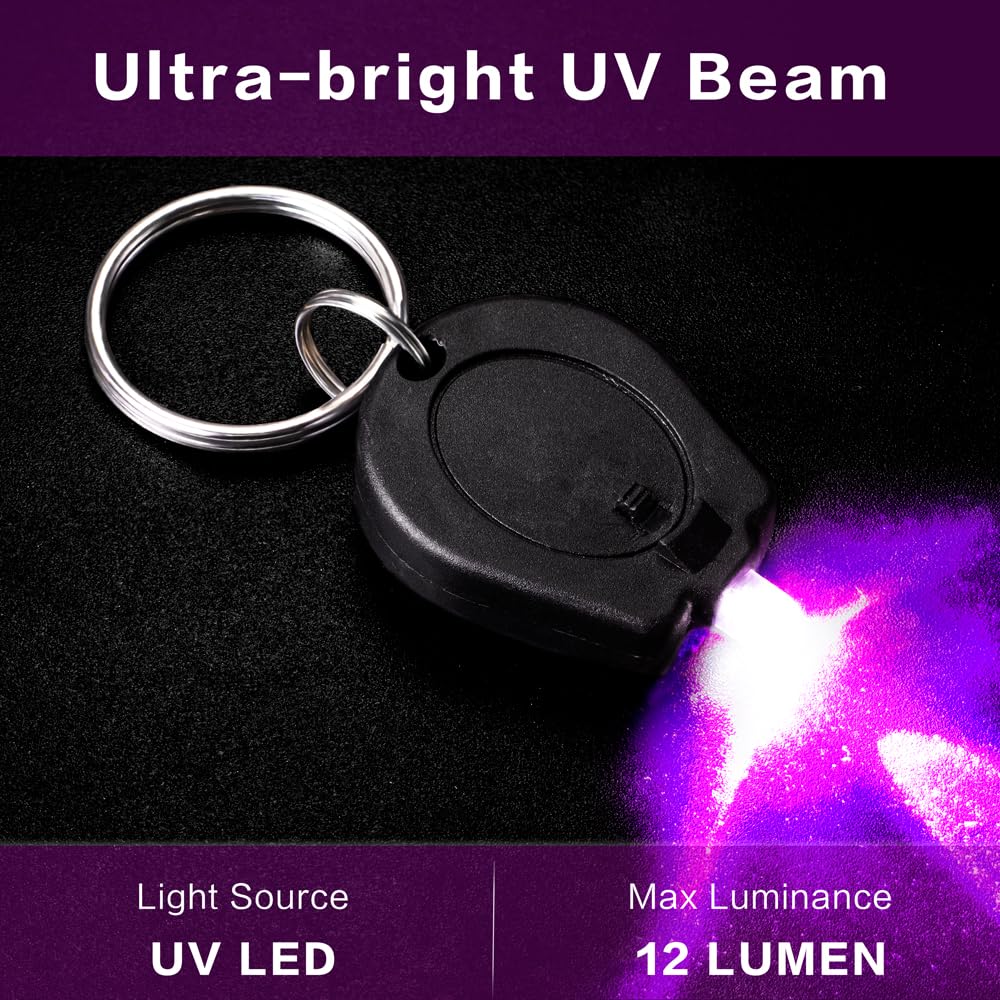 Raysoar 6 Pack 395Nm Mini Uv Led Keychain Flashlight Uv Keychain Light Black Light For Detections