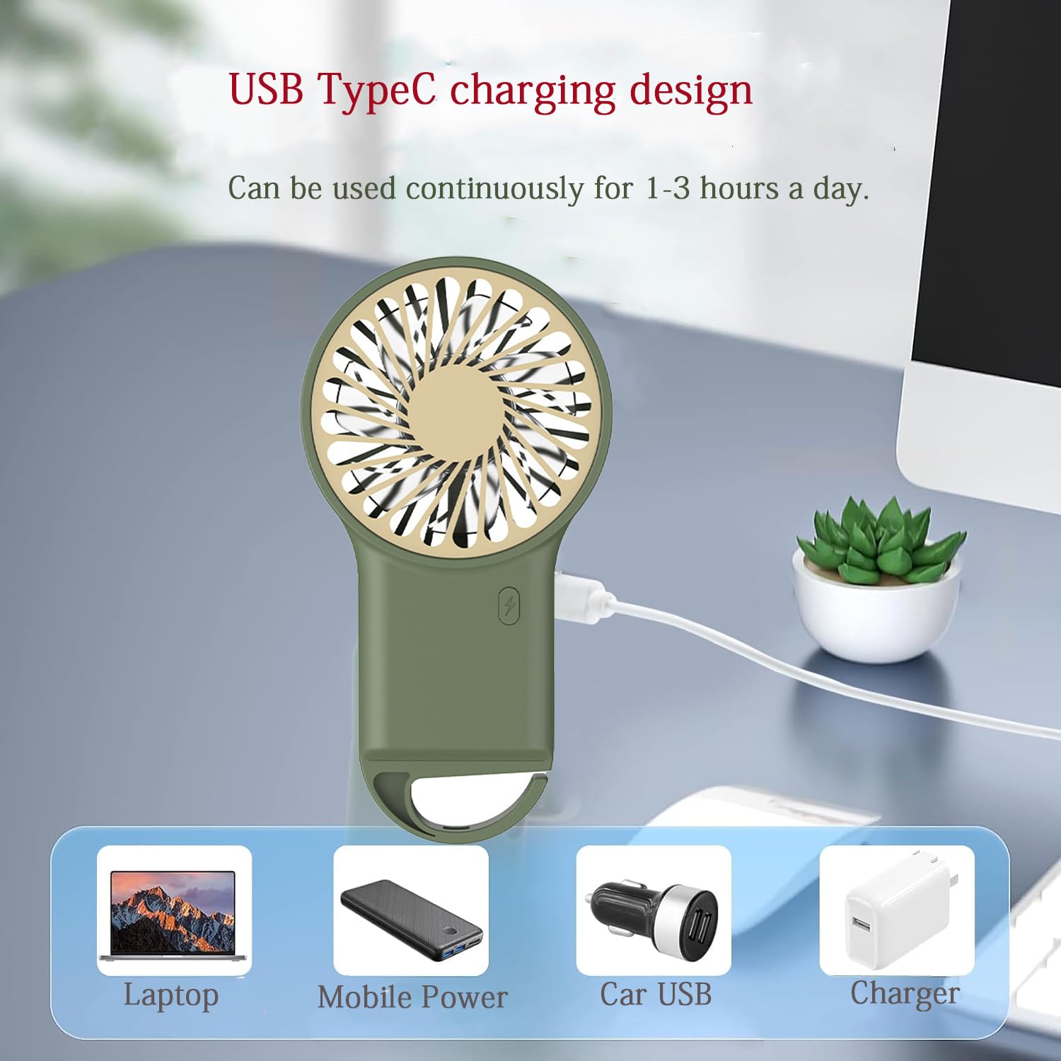 Personal Fans Mini Handheld Fan,Portable Hand Fan With Usb Rechargeable,3 Speeds Adjustable,2 In 1