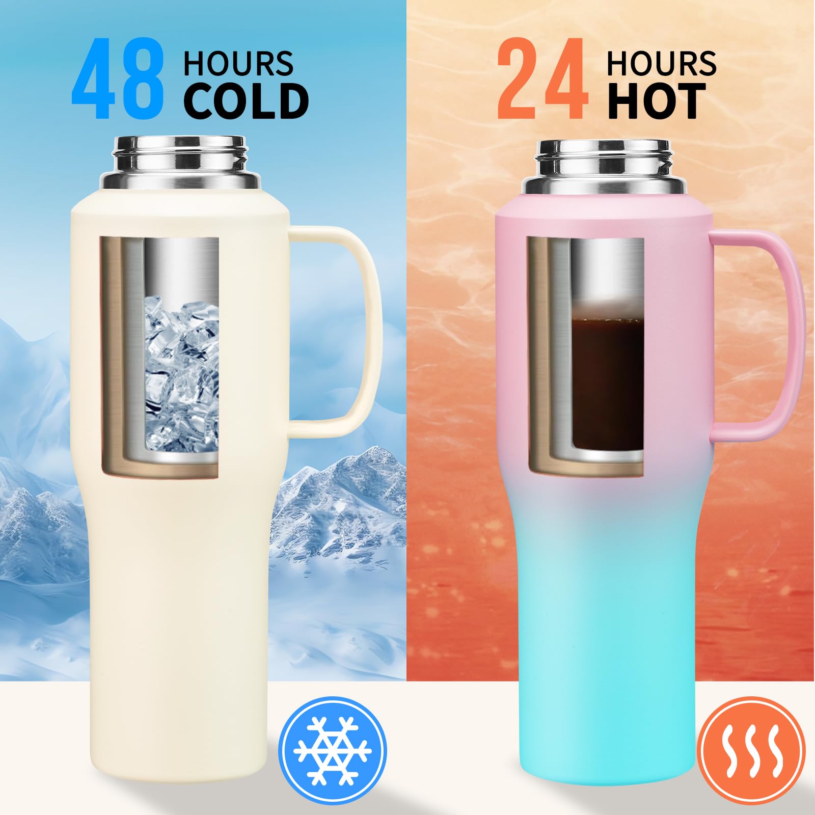 32/40 Oz Water Bottle With Handle, Stainless Steel Insulated Tumbler With Straw & Carrying Case