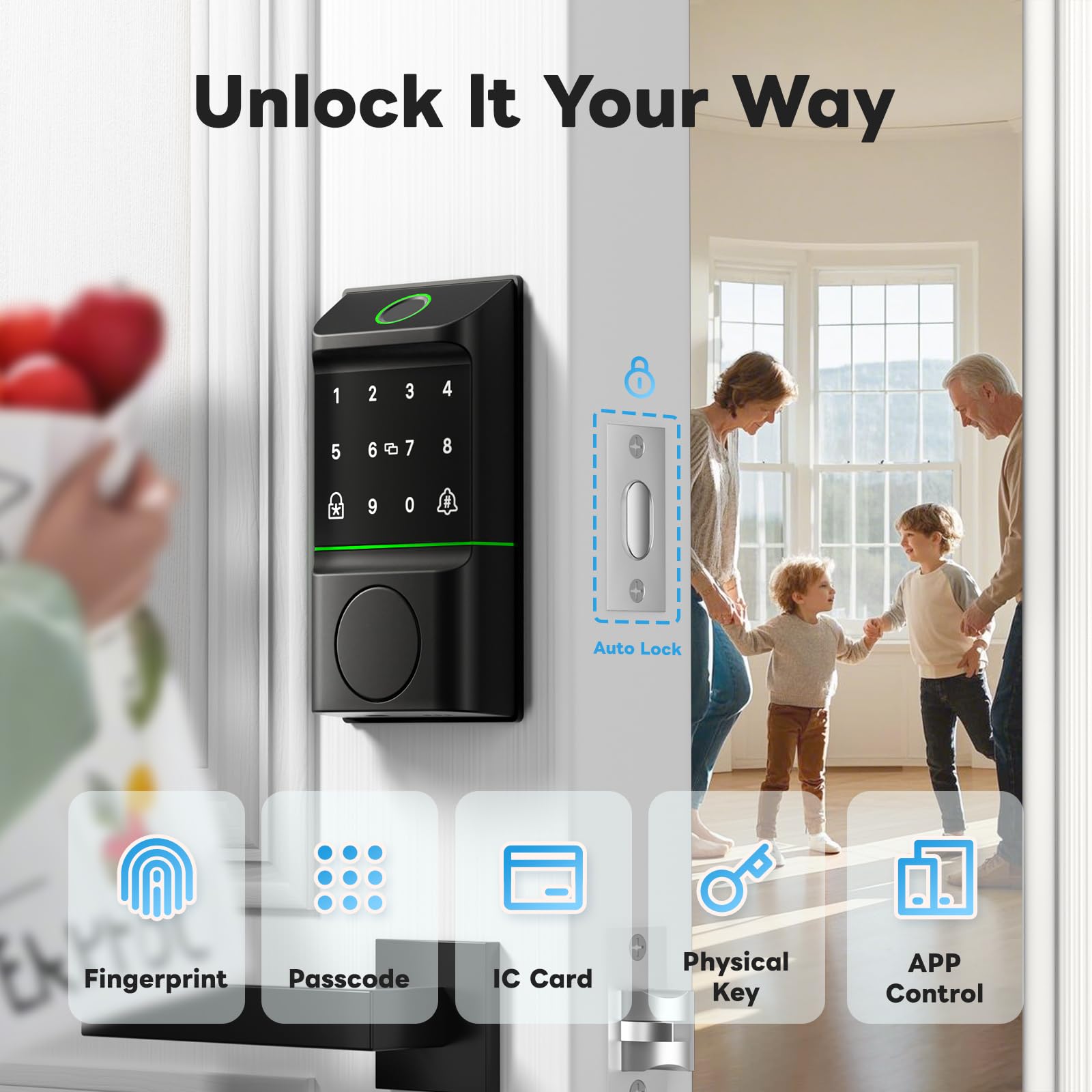 Gguu Smart Lock For Front Door, Keyless Entry Door Locks With Keypad, Fingerprint Door Lock Deadbolt, App Control, Ip53 Waterproof,Easy Install