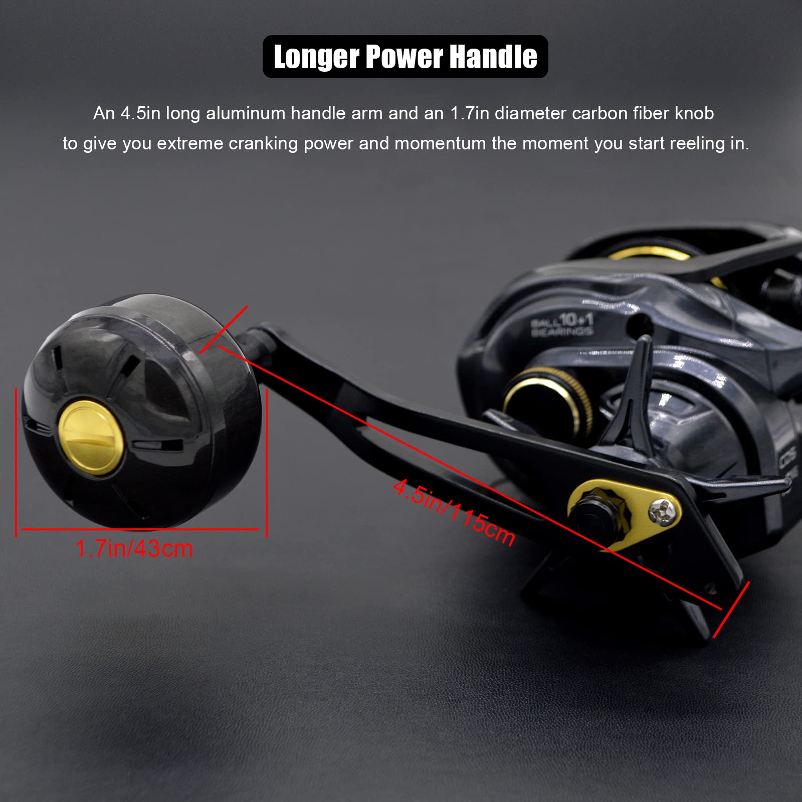 Camekoon Bahamut 400 Baitcaster Reels, Large Capacity For Jigging, 10+1 Stainless Steel Bearings, 35 Lbs Drag, 4.5In Long Power Handle, Carbon Fiber Frame And Side Covers, Baitcasting Fishing Reel