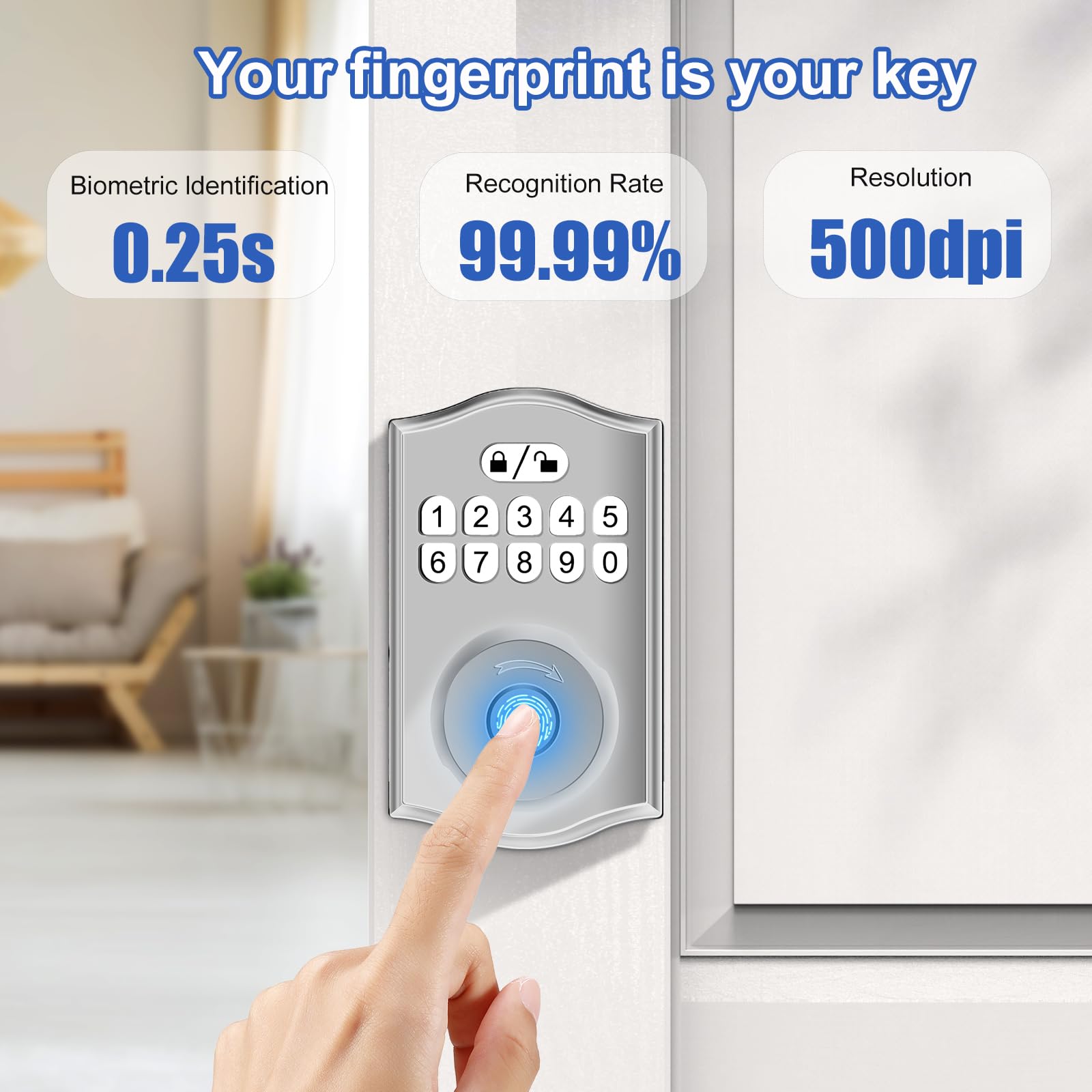 Mufaniz Keyless Entry Fingerprint Door Lock: Smart Electronic Deadbolt Lock With Keypad - Security Biometric Locks For Front Door - Digital Locks With  Keyhole,Auto Locked,Easy Installation
