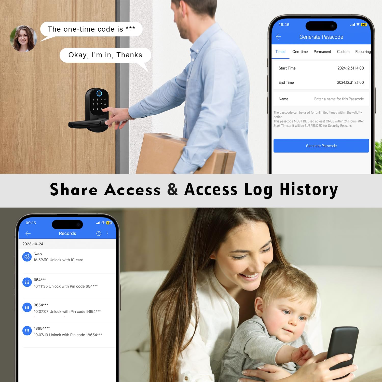 Volibel Keypad Door Lock With Handle, Keyless Entry Door Locks, Smart Fingerprint Smart Knob For Front, Electronic Digital Deadbolt, Smart Locks With App & Security Deadlocking