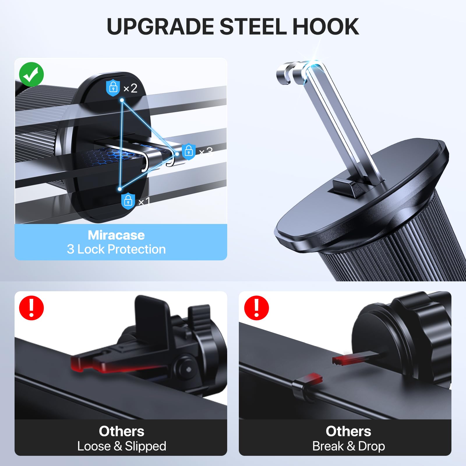 Lotuny Car Phone Holder Mount, [ Vent Clip & Double Hook] Universal Phone Holders For Your Car, Hands  Air Vent Cell Phone Car Mount Compatible With Iphone Samsung And All 4.0-7.0 Inches