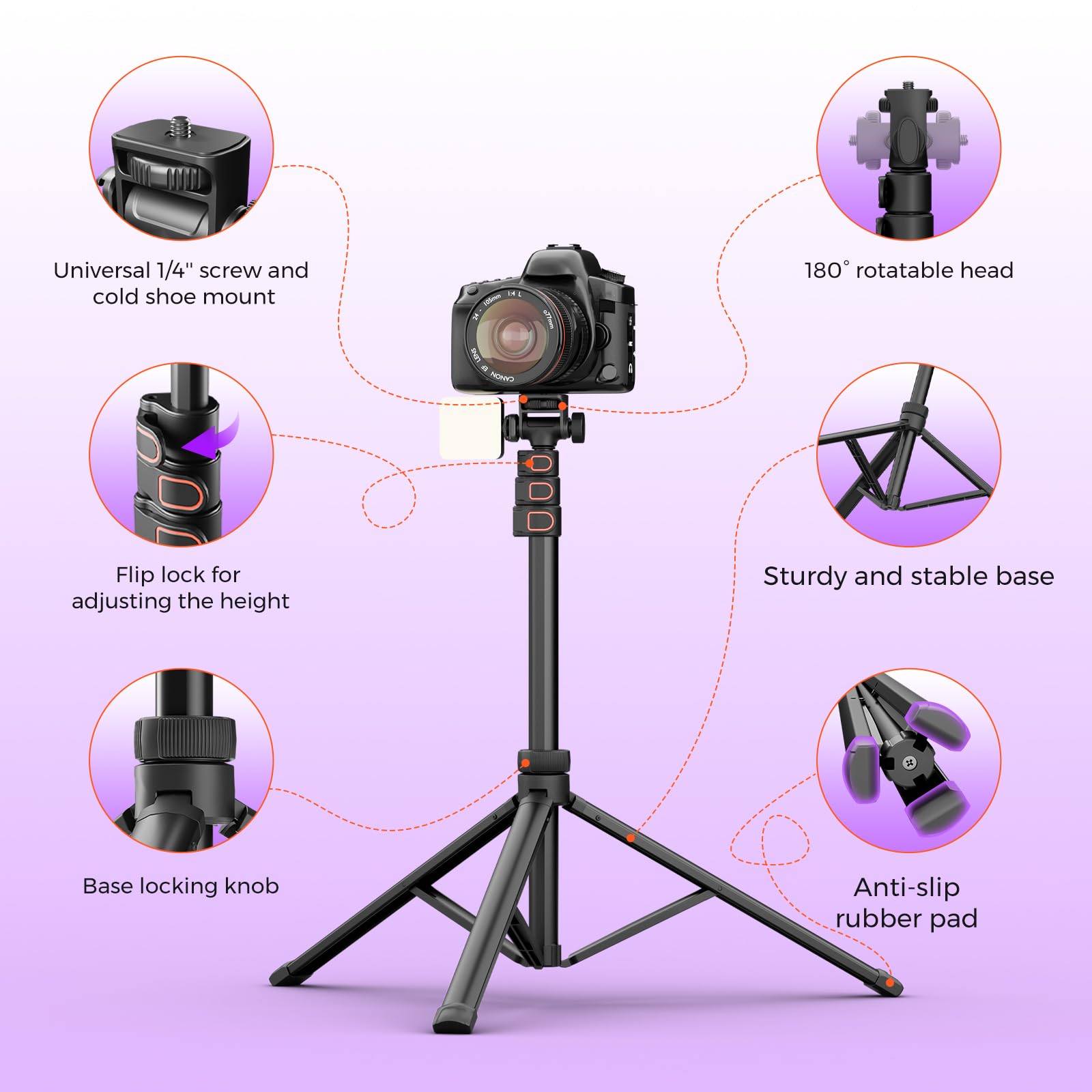 Nearstream Camera Tripod Stand With 1/4" Screw And Cold Shoe, Heavy Duty Tripod For Dslr Camera, For Video Recording/Livestreaming, Height 20 To 63 In (Aw-Czt-02)