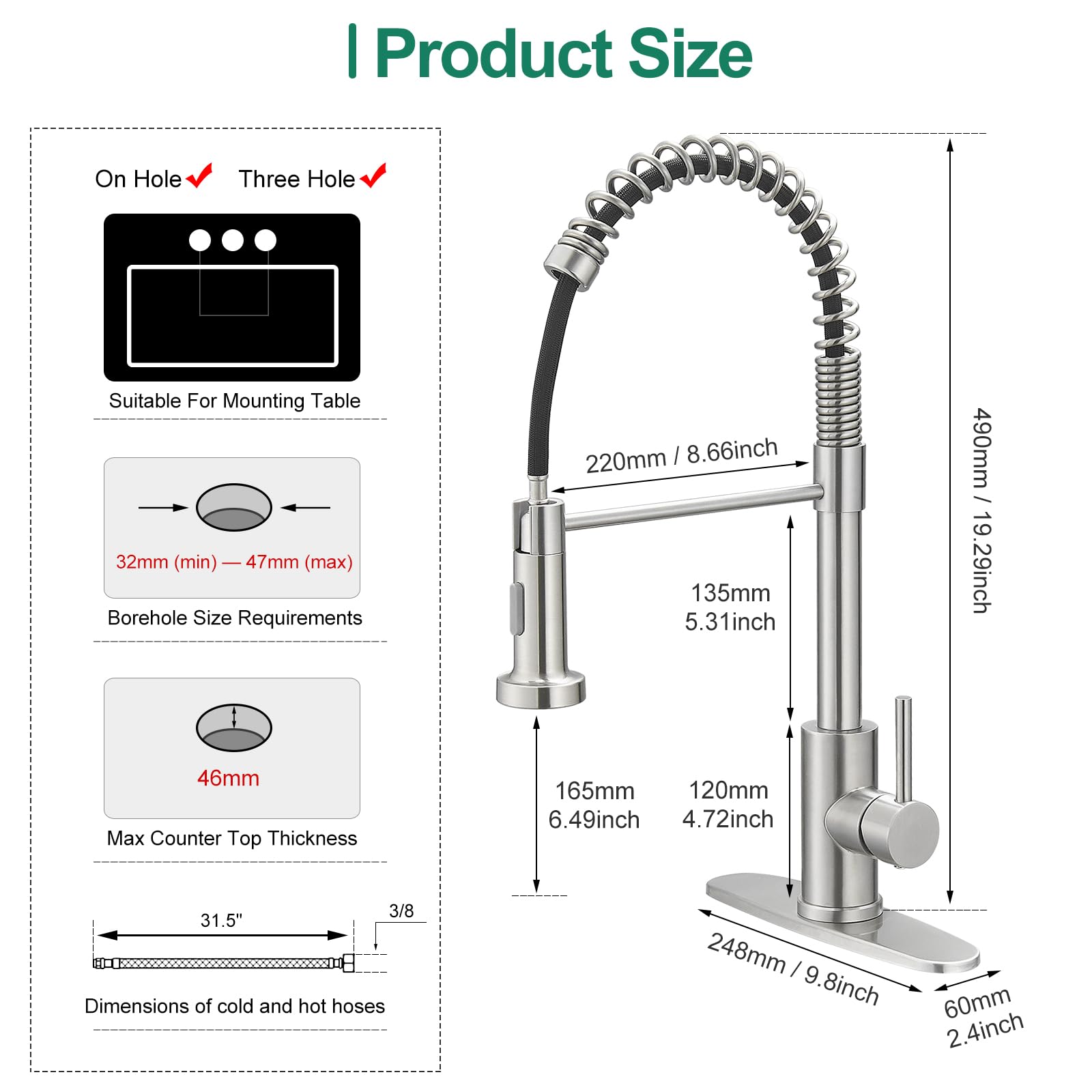 Voton Kitchen Faucets With Pull Down Sprayer, Modern Brushed Nickel High Arc Spring Farmhouse Sink Faucet With Dual Function Sprayer Faucet For Bar Rv Kitchen Laundry Utility
