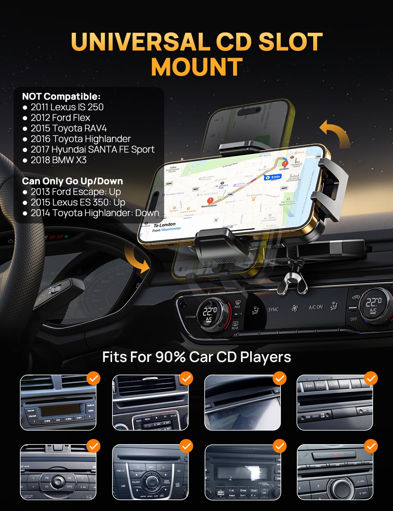 Guanda Technologies Co., Ltd. Cd Slot Phone Mount,  Car Phone Holder [Thick Cases Friendly], 360° Adjustable Universal Phone Mount For Car Cd Slot Mount For Iphone & Android Cell Phones (Blue)