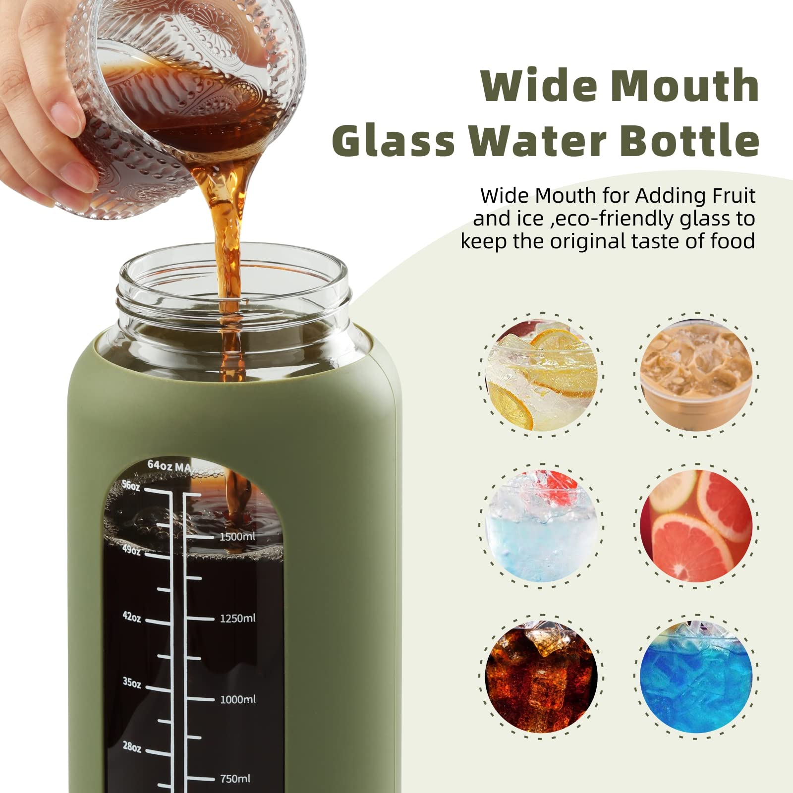 Sierozur 74Oz Glass Water Bottle With Straw And Lid Large Gallon Water Jug With Silicone Sleeve