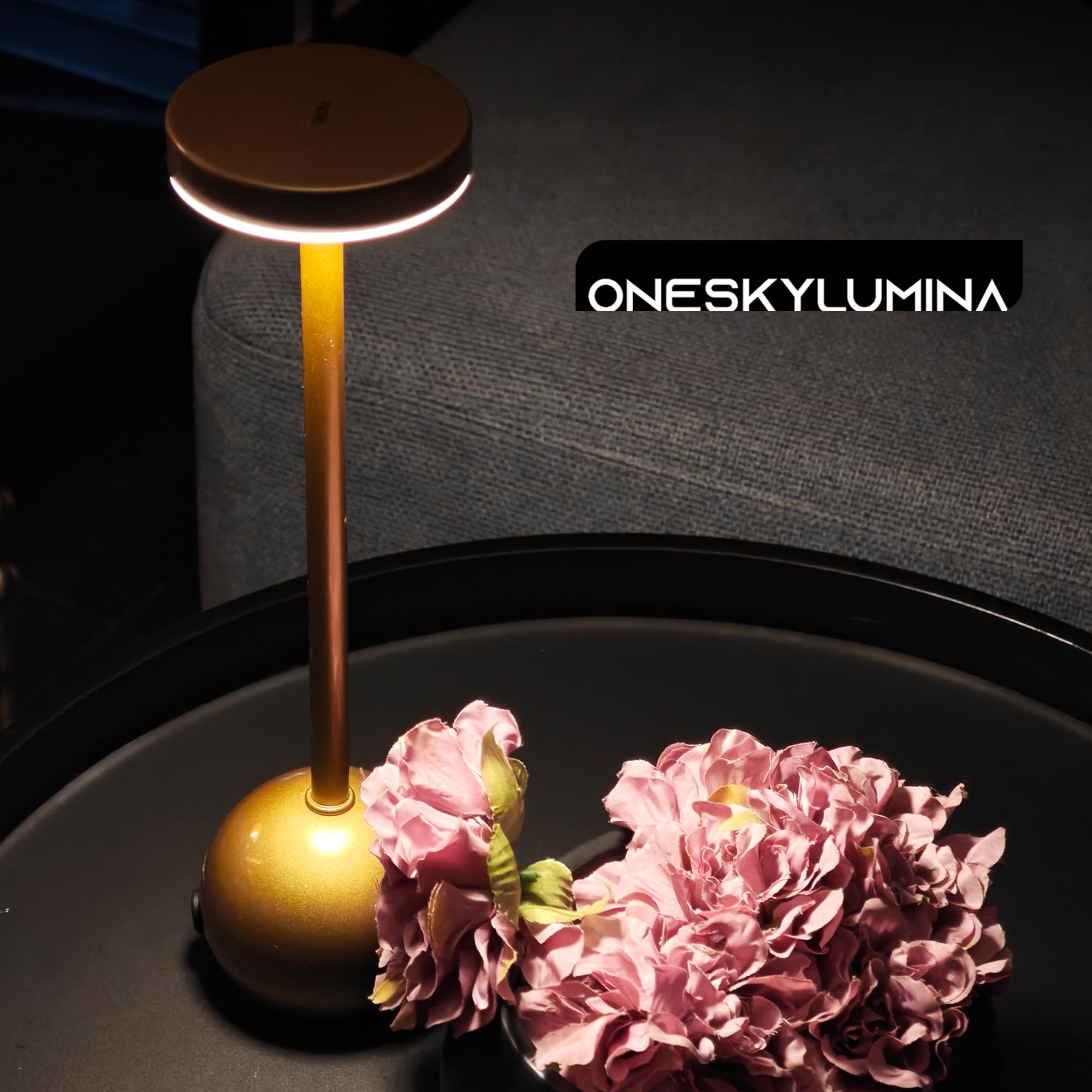 Oneskylumina Cordless Led Table Lamp, Rechargeable Table Lamp, Gold Portable Touch Control Desk Lamp For Bedroom Living Room (Gold)