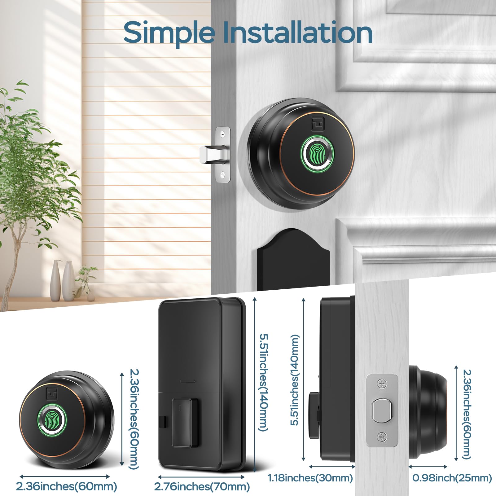 Geektale Fingerprint Deadbolt With App, Smart Deadbolt Lock For Front Door, Keyless Entry Door Lock, Biometric Dead Bolt, Electronic Door Knob