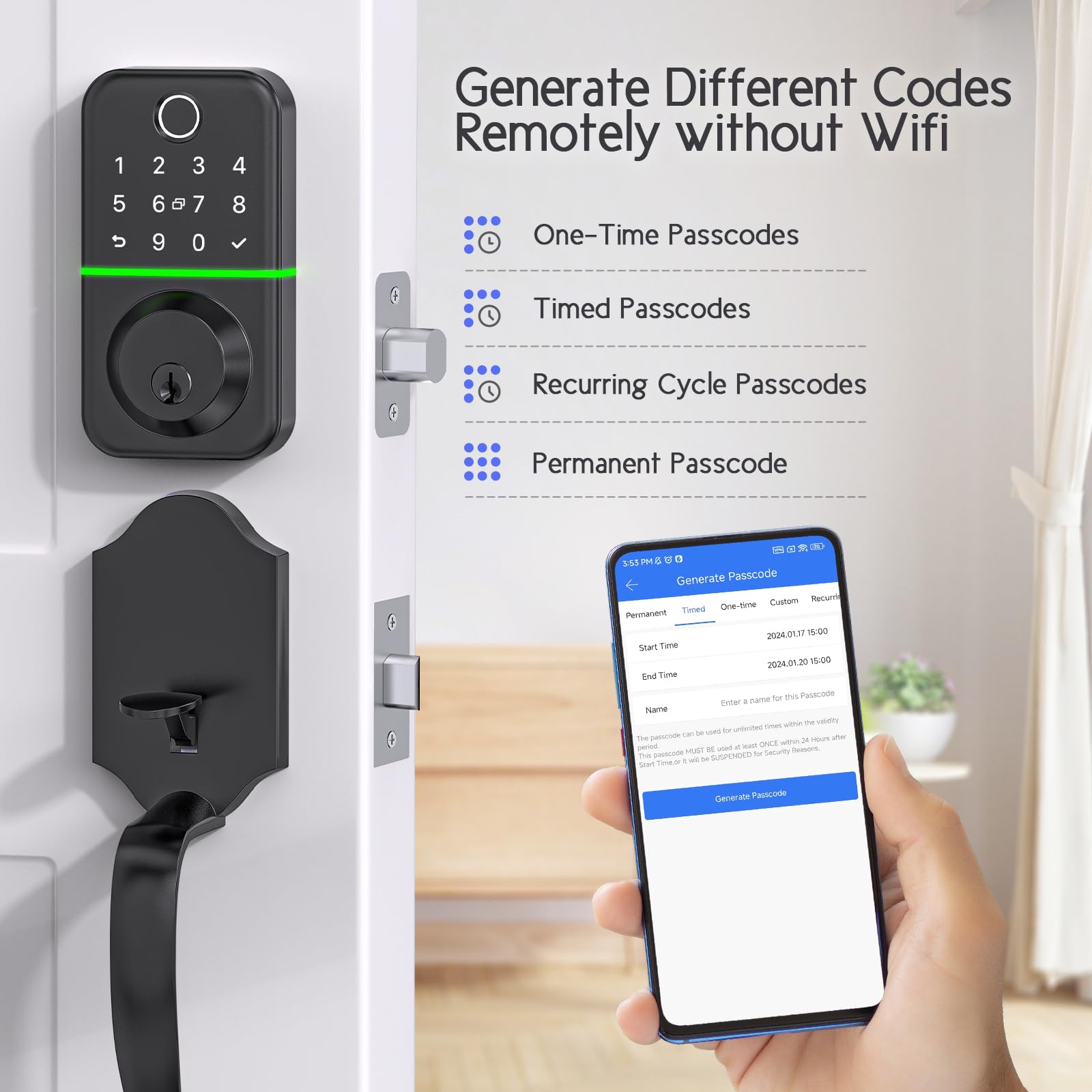 Wisegear Deadbolt Smart Lock With Handle Set: Fingerprint Keypad Smart Locks For Front Door - App Controlled Keyless Entry Door Lock With Code - Electronic Door Handle Sets - Waterproof Digital Handleset
