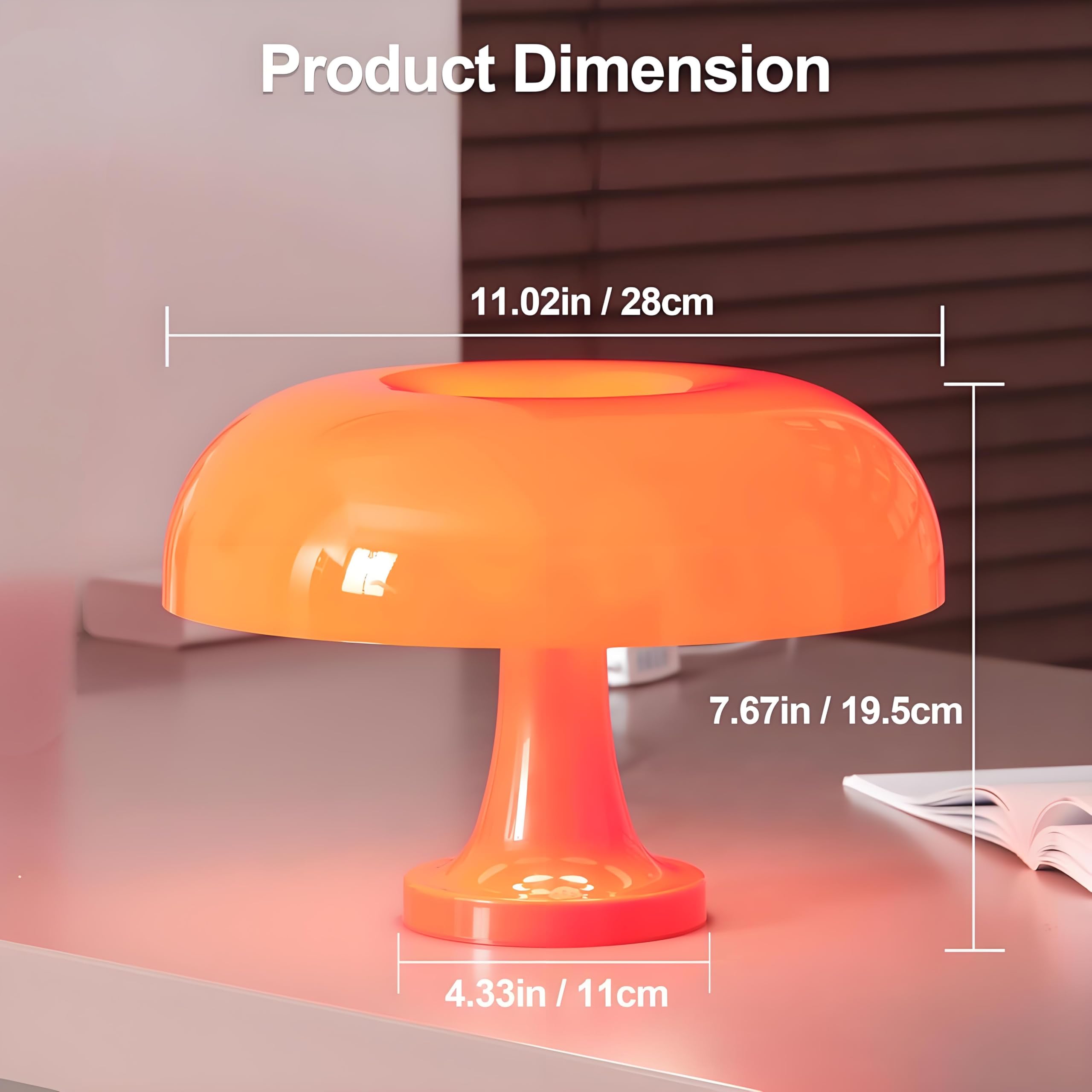 Joanajo Orange Mushroom Lamp Dimmable Mushroom Table Lamp With 3 Lighting Modes Plug Donut 70S Retro Mid Century Lamp For Room Aesthetic Modern Lighting For Bedroom Living Room Home Decor &