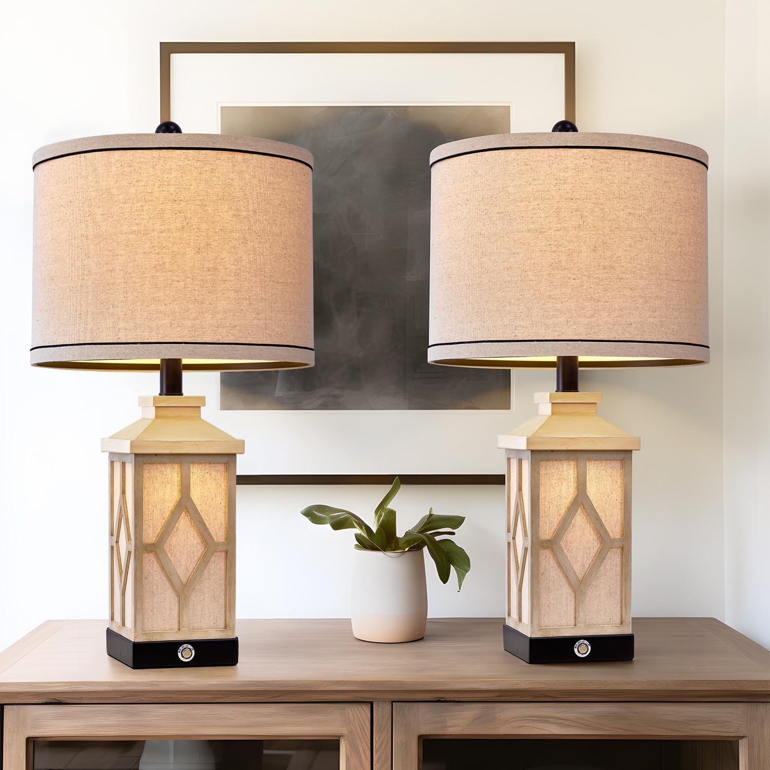G-Safava 23.5" Touch Table Lamps Set Of 2 For Living Room - Farmhouse Bedside With Usb A+C Charging Ports, 3-Way Dimmable White, Retro For Night Stands, Boho Bedroom