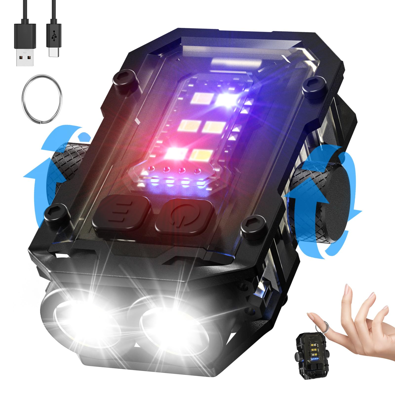 Ngokpyd N11 Clip Magnetic Mini Edc Flashlight 1000 Lumens Keychain Flashlights 8 Modes Pocket Flash Light With White Red Blue Lights Small Flashlight For Camping,Running,Emergency,Hiking(Black)