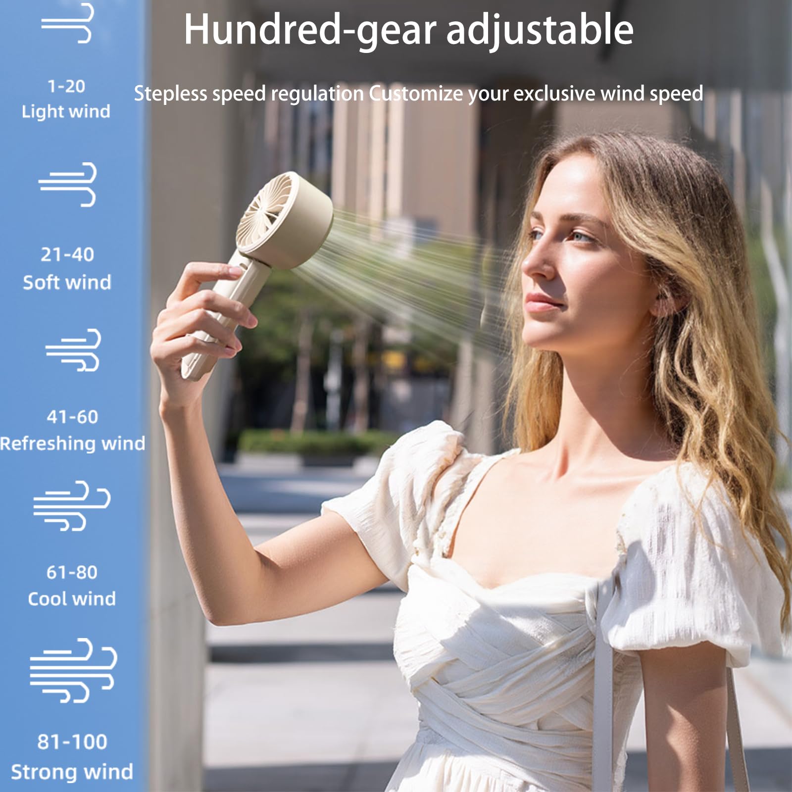 Portable Fan-3 In 1 Usb Rechargeable Handheld Mini Fan, Multifunctional Small Fans With 100 Speed
