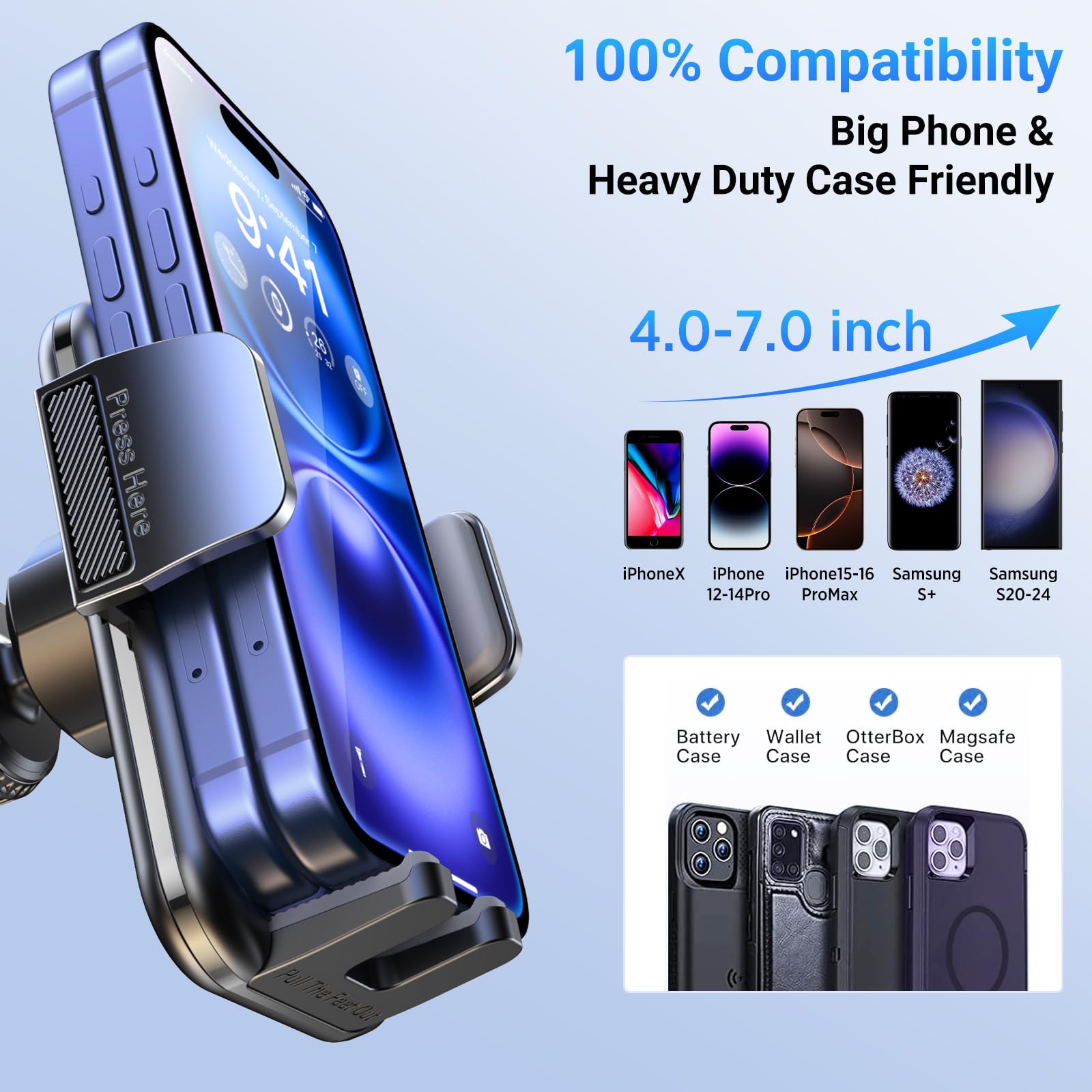 Acmezing 3-In-1 Car Phone Holder [122+Lbs Strongest Suction & Stable Clamp Arm] 360° Adjustable Car Phone Mount, Cell Phone Holders For Your Car For Dashboard Vent, All Smartphones & Car Models (Black)