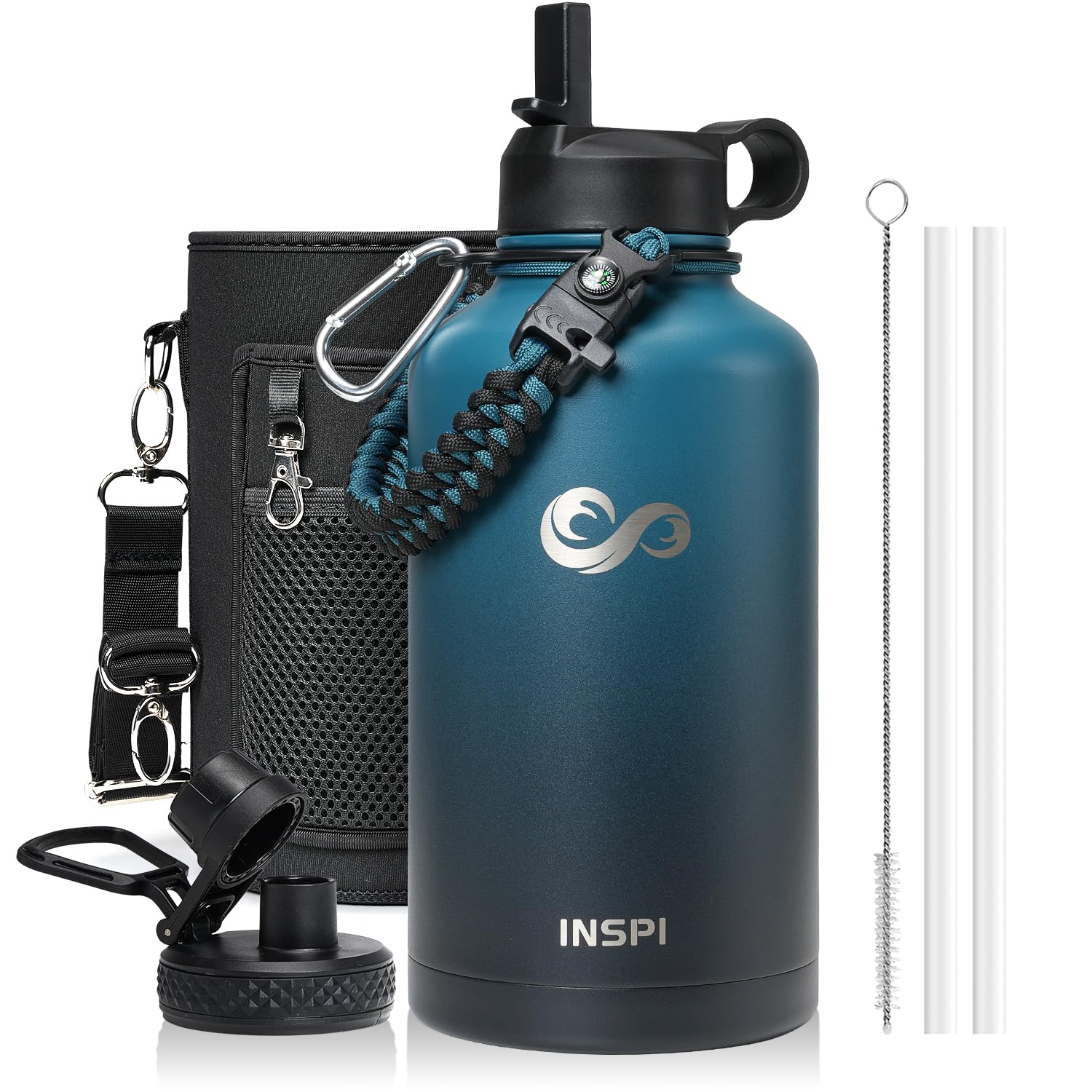 Inspi Insulated Water Bottle With Paracord Handle 64Oz,Indigo Black