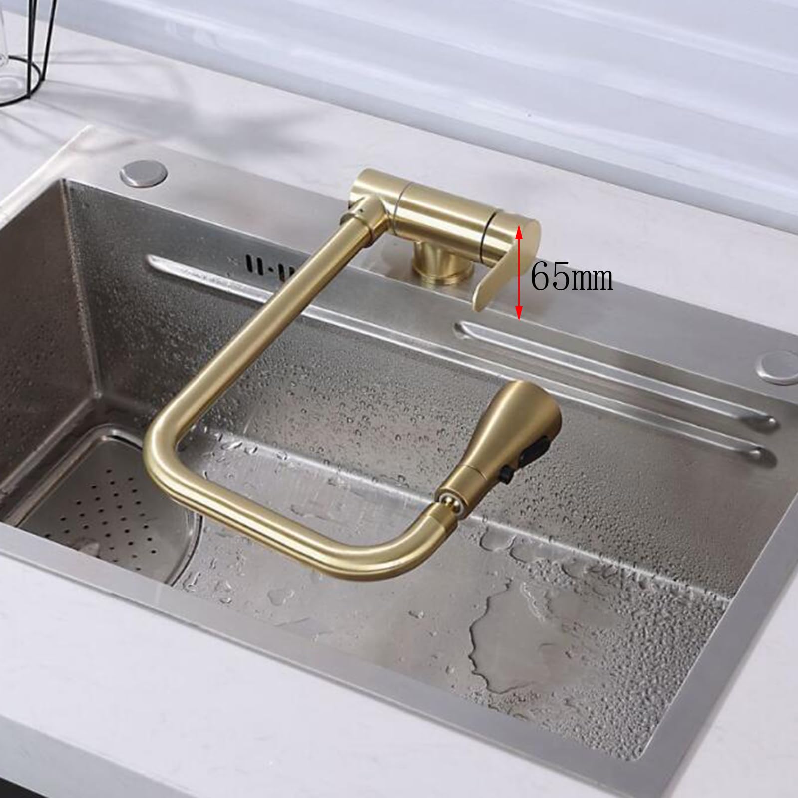 Zpspz Kitchen Faucet Folding Inside Window Single Handle Hot And Cold Water Stainless Steel 360° Rotation Kitchen Mixer Faucet Folding-Brushed Gold