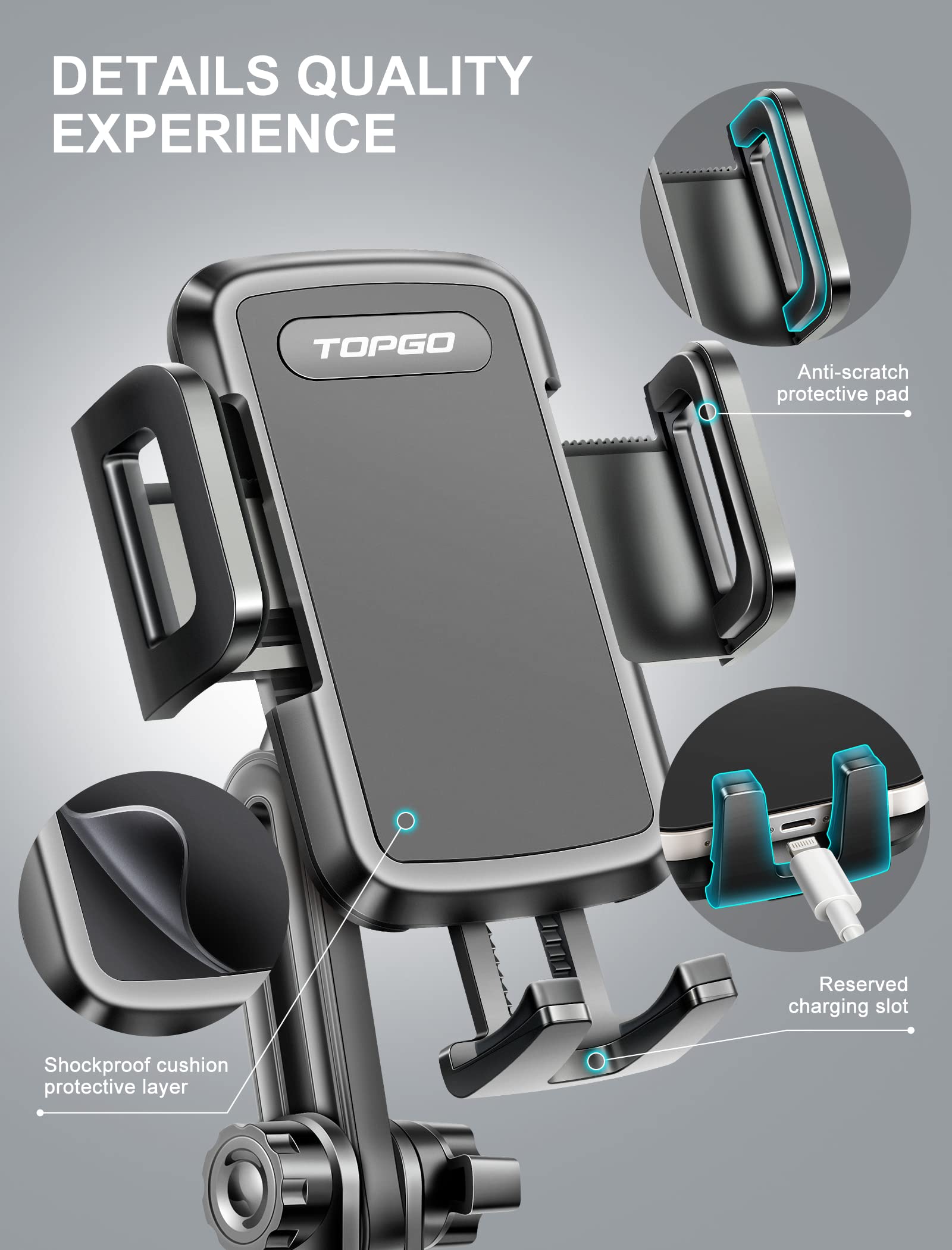 Topgo Cup Phone Mount, [Height-Adjustable Pole & Non-Shaking] Cup Phone Holder For Car, Cell Phone Cradle For Iphone 16 And All 4.0-7.0 Inches Smartphone - Black