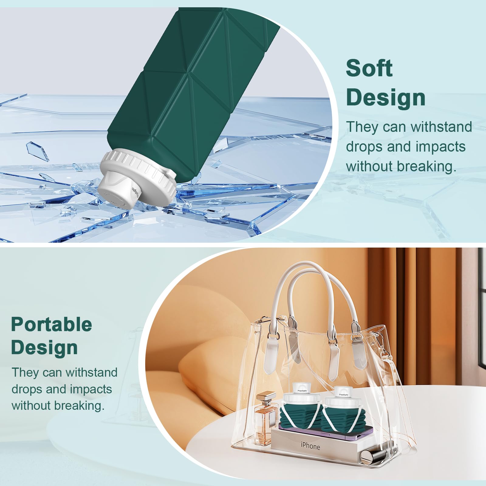 3 Pack Collapsible Water Bottles,Silicone Foldable Portable Water Bottle 20.6Oz, Lightweight