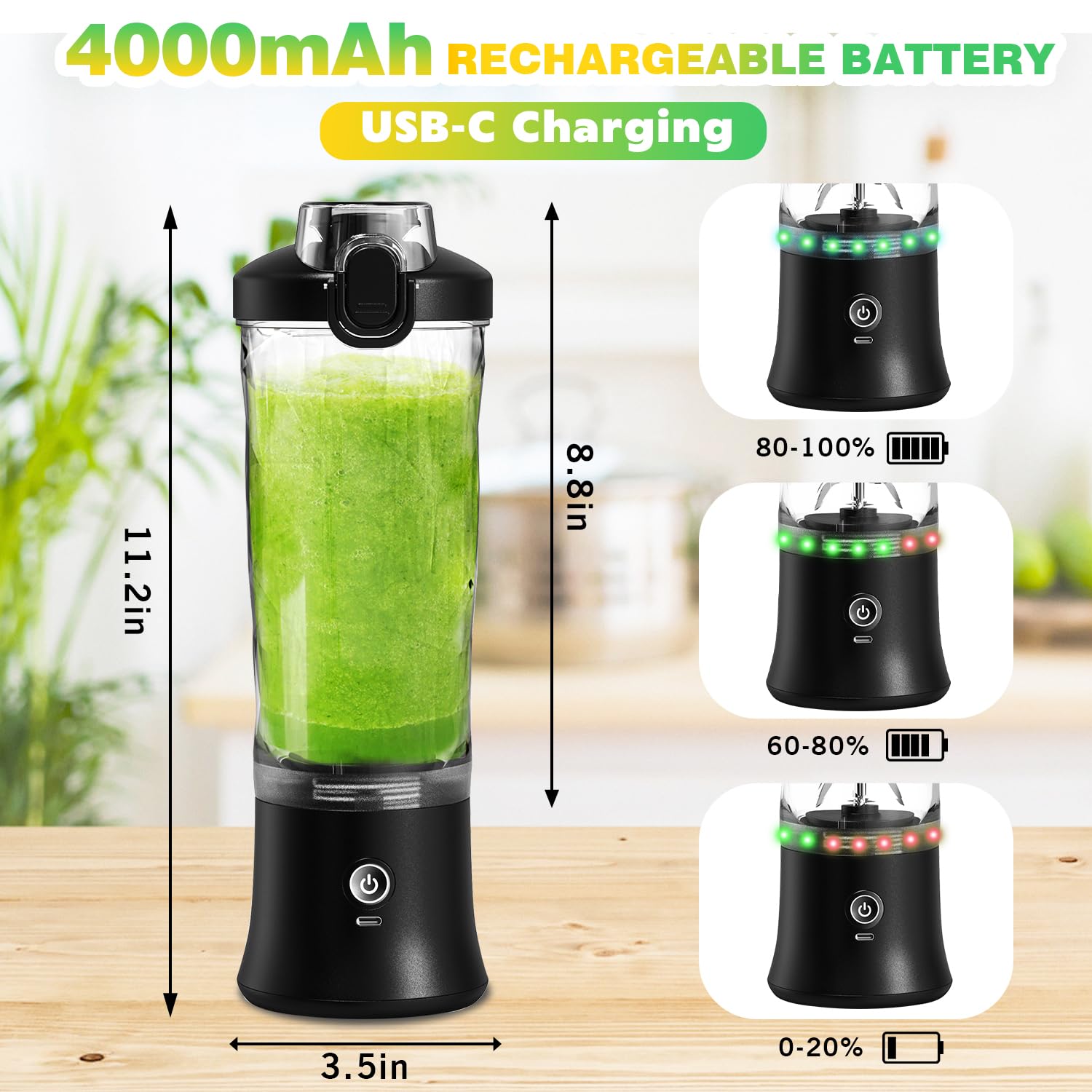 Portable Blender Personal Juicer For Shakes And Smoothies - 20 Oz Electric Protein Shaker Bottle