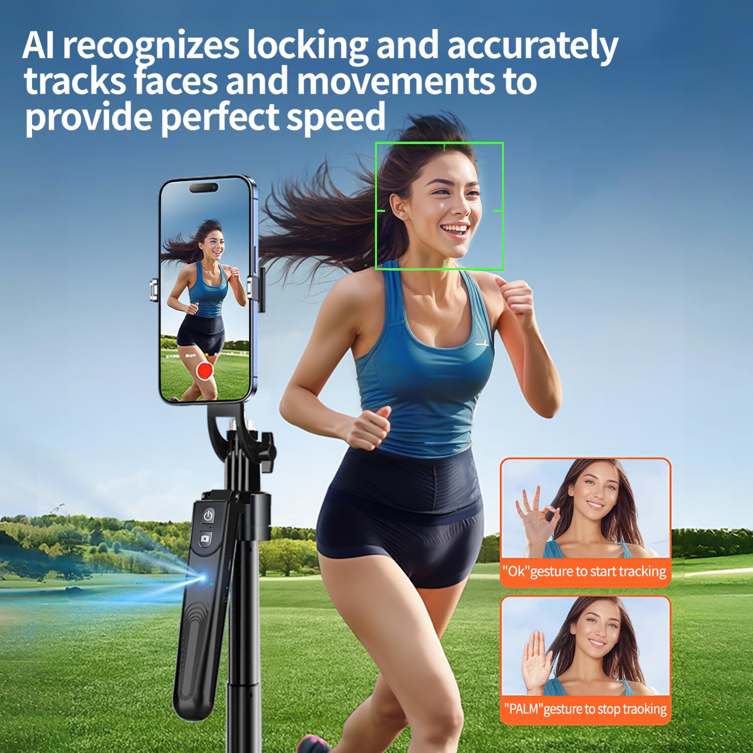 Stjiatu Auto Face Tracking Tripod With 360 Rotation Stand, 70.9" Ai Motion Tracking, Selfie Stick Rotation With Remote, Motion Sensor Phone Stand, For Vlog/Live Stream/Video Recording