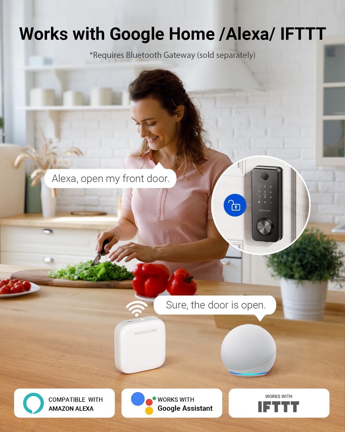 Proscenic L60 Smart Lock [Zinc Alloy Ipx5 Weatherproof] Fingerprint Keyless Entry Door Locks For Front Door, Electronic Digital Deadbolt With App Control, Keypad Code, 2 Keys & Fobs, 1-Year Battery