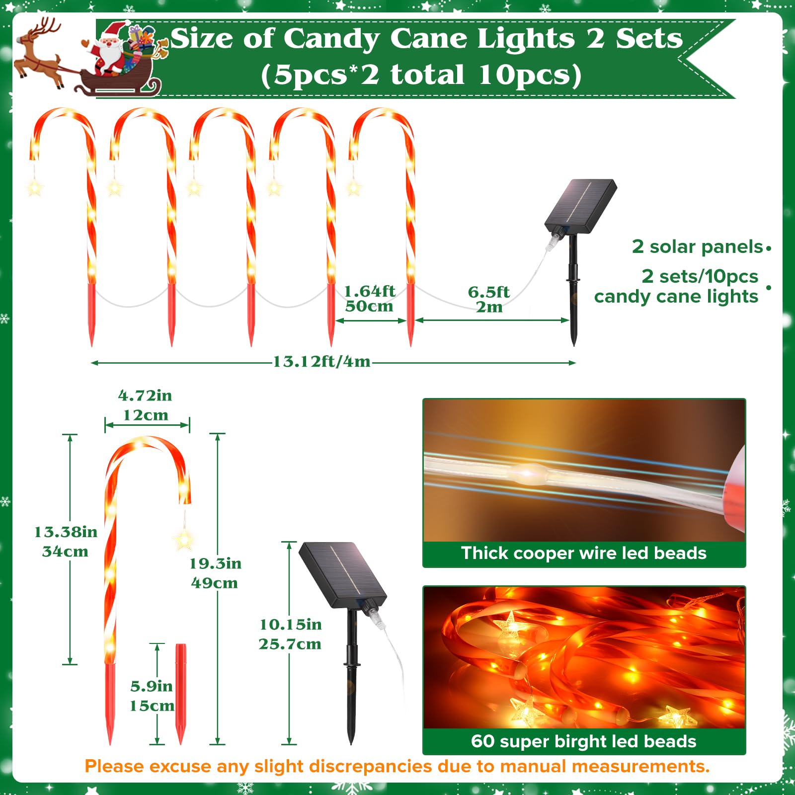 Sunlumi 19.3In Christmas Solar Candy Cane Lights, 10 Pcs Pathway Light With Star 8 Flashing Modes, Outdoor Christmas Decorations For Outside Path, Walkway, Driveway, Sidewalk, Porch, Yard, Garden