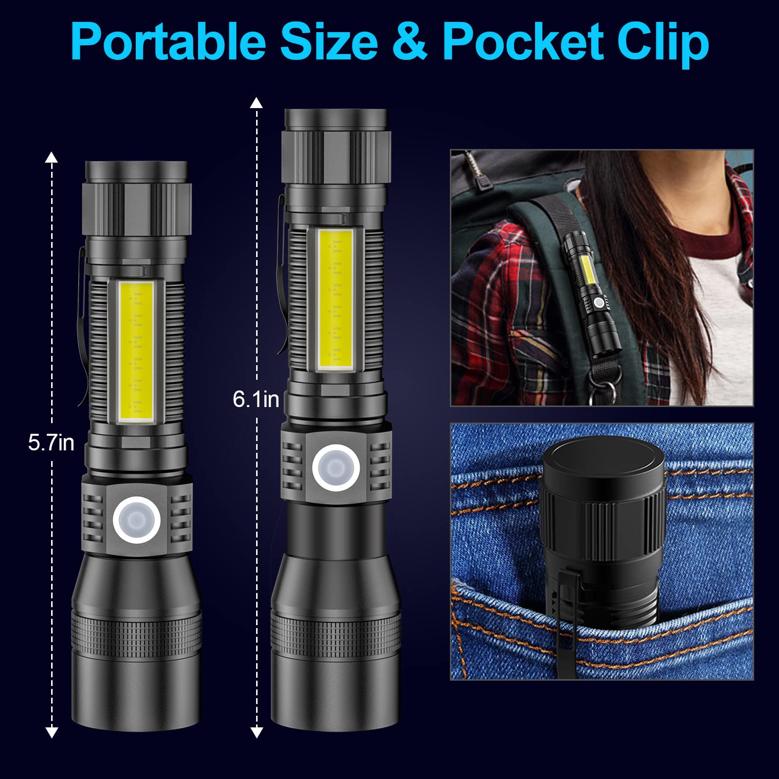 Morezra Uv Flashlight Black Light, 2 Pack 3 In 1 Super Bright Small Rechargeable Flashlights 1200 High Lumens, 7 Modes, Waterproof Magnetic Led Pocket Flash Light For Pet Urine Detection