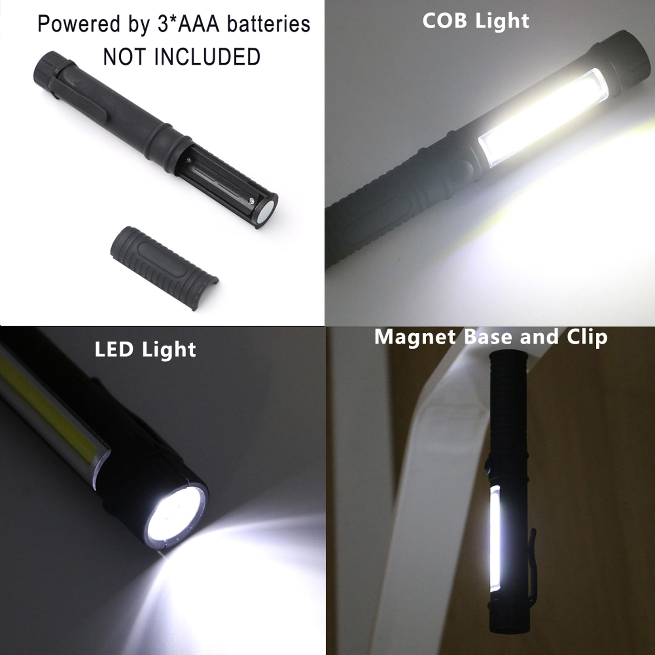 Vagocom 3Pcs Led Magnetic Worklight,Bulk Portable Cob Inspection Lamp Trouble Light For Mechanic,Bbq,Car,Camping,Emergency (Black,Batteries Not Included)