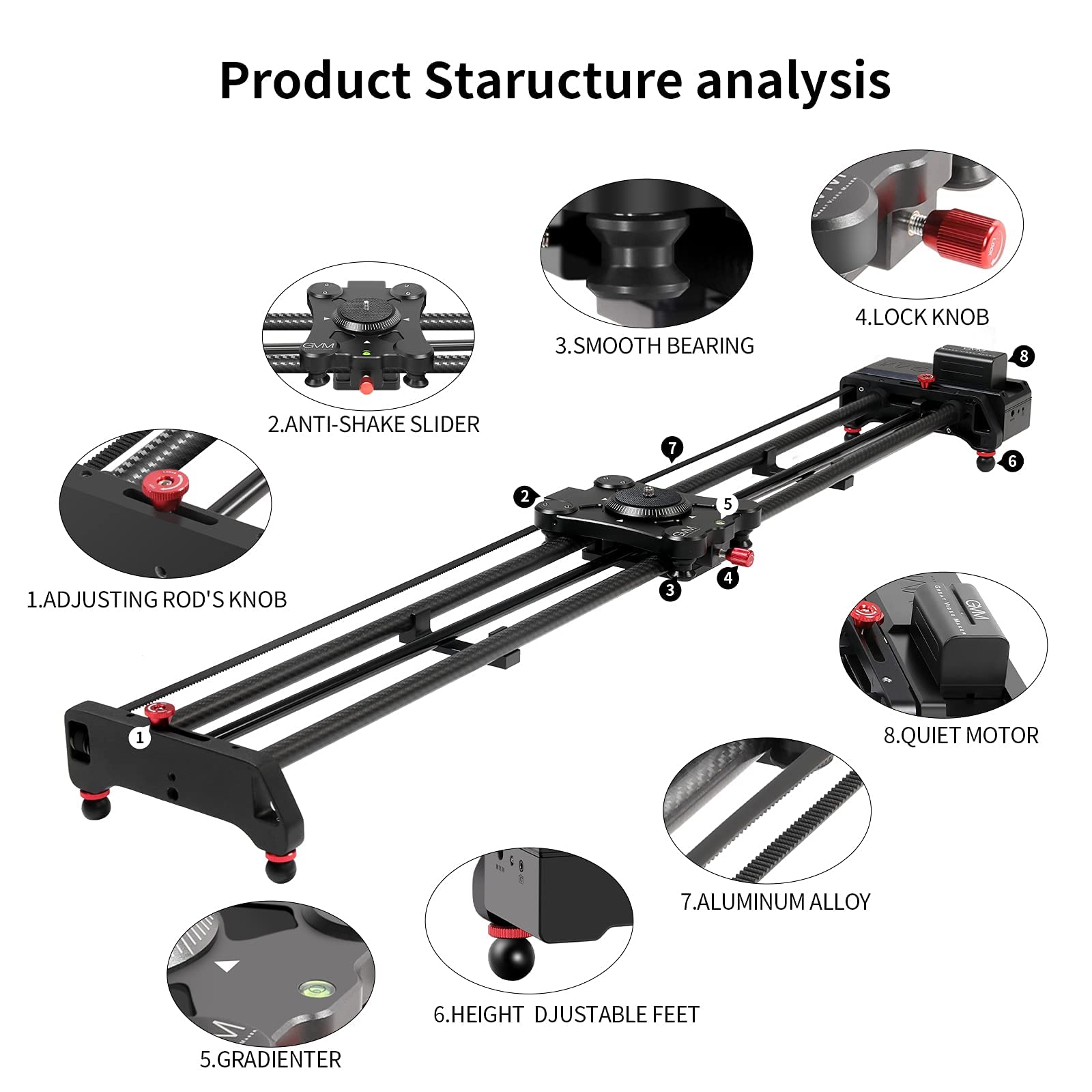 Gvm 48"/120Cm Motorized Camera Slider, App Professional Carbon Fiber Dolly Rail Camera Slider, Motorized Time Lapse And Video Shot Follow Focus Shot And 120 Degree Panoramic Shooting