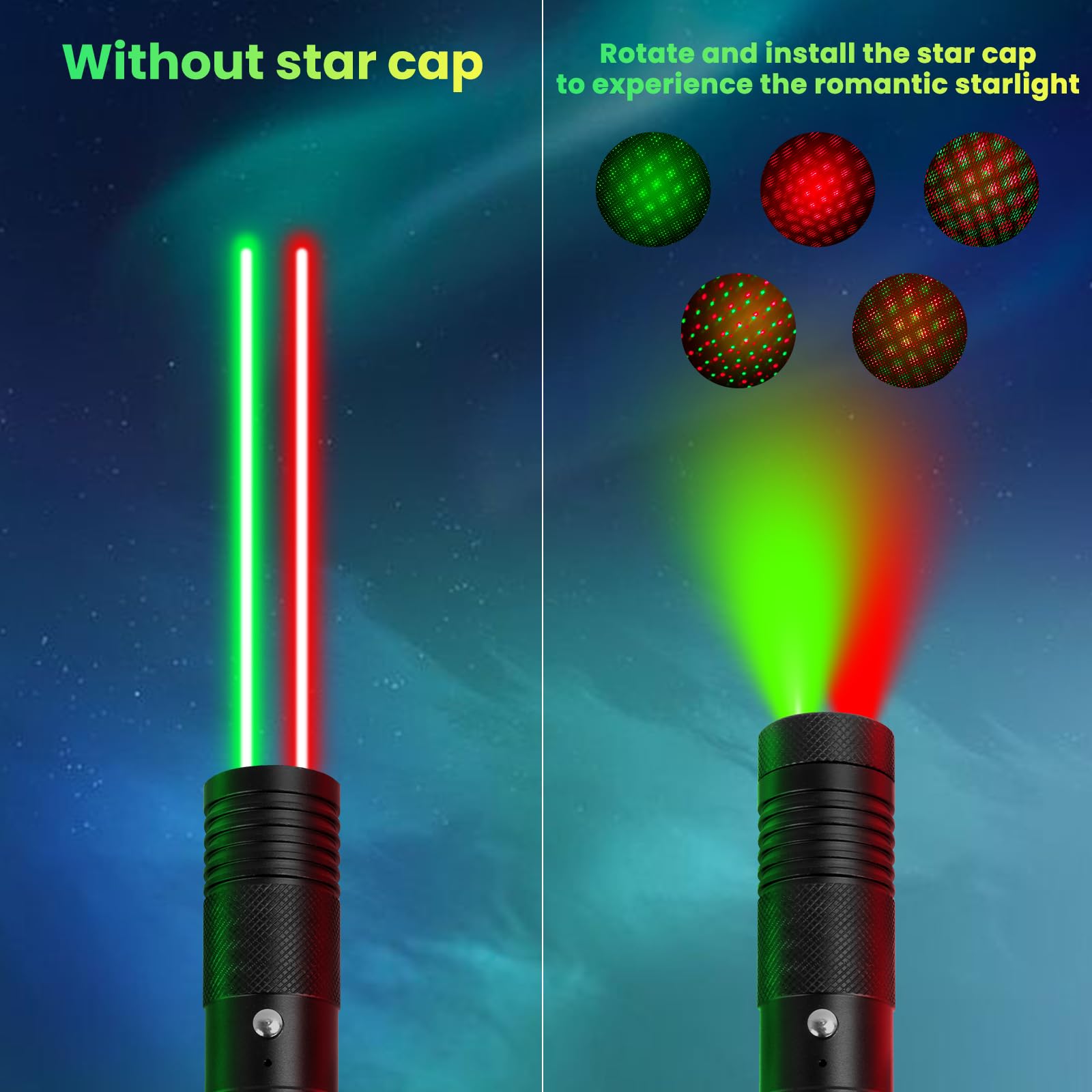 Fuiikeem Green And Red 2 In 1 Long Range Beam focus, Rechargeable Flashlight With Green And Red Beam focus For Night Astronomy