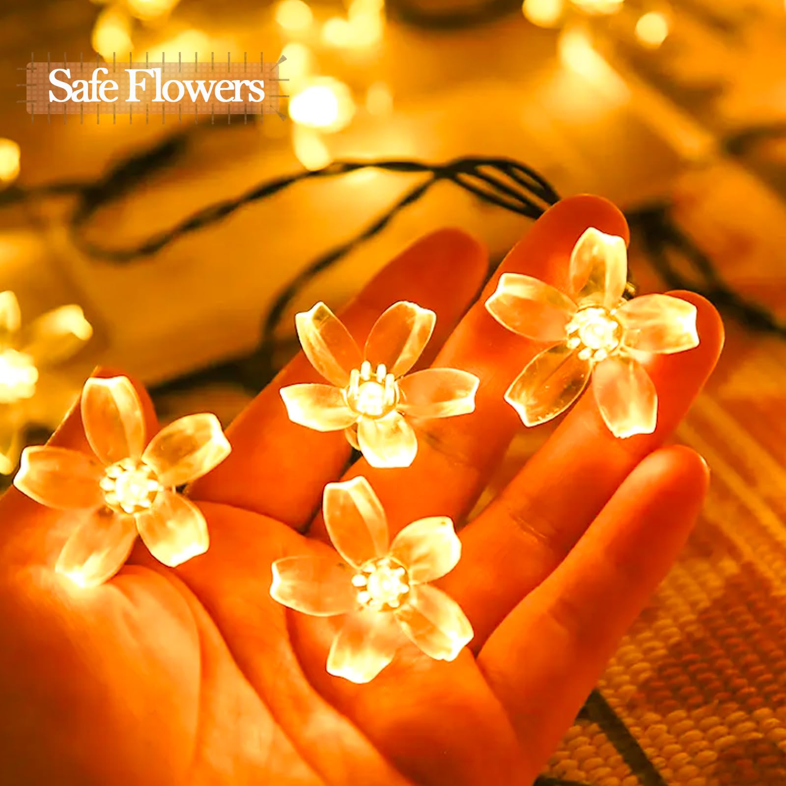 Jacuxlss Warm White Flower String Lights With Timer, Cute 33Ft 100 Led Usb Plug In Lighted Fairy Cherry Blossom Easter Christmas Tree Decorative Twinkle Lights For Bedroom Camping Tent Wall Hanging