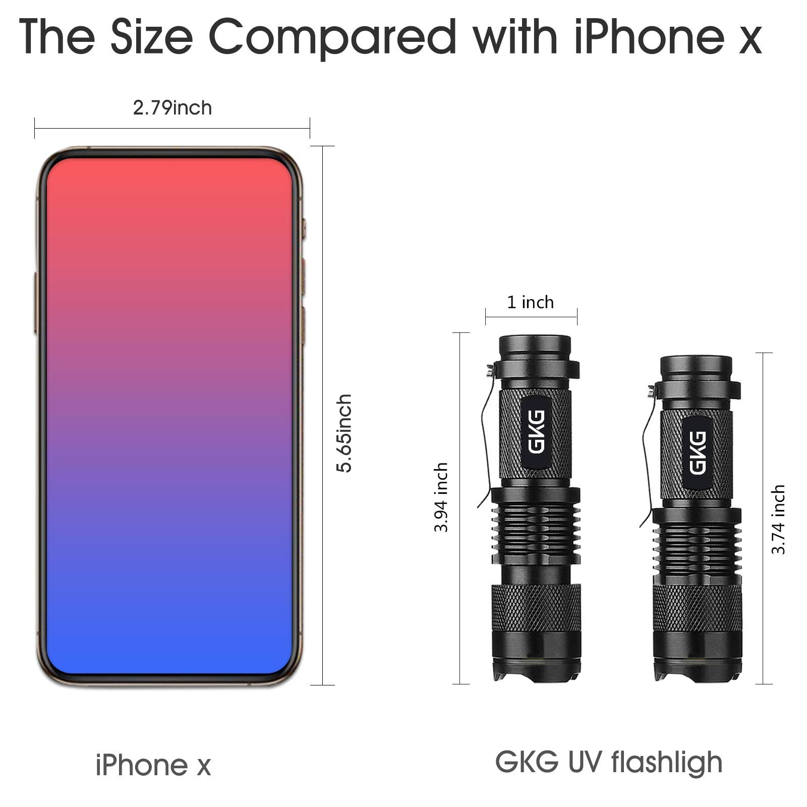 Gkg Uv Flashlight Black Light, 2Pack 395Nm Flashlight With 3 Light Modes & Zoom Function, Mini Black Light - Pet Urine And Stains Detector