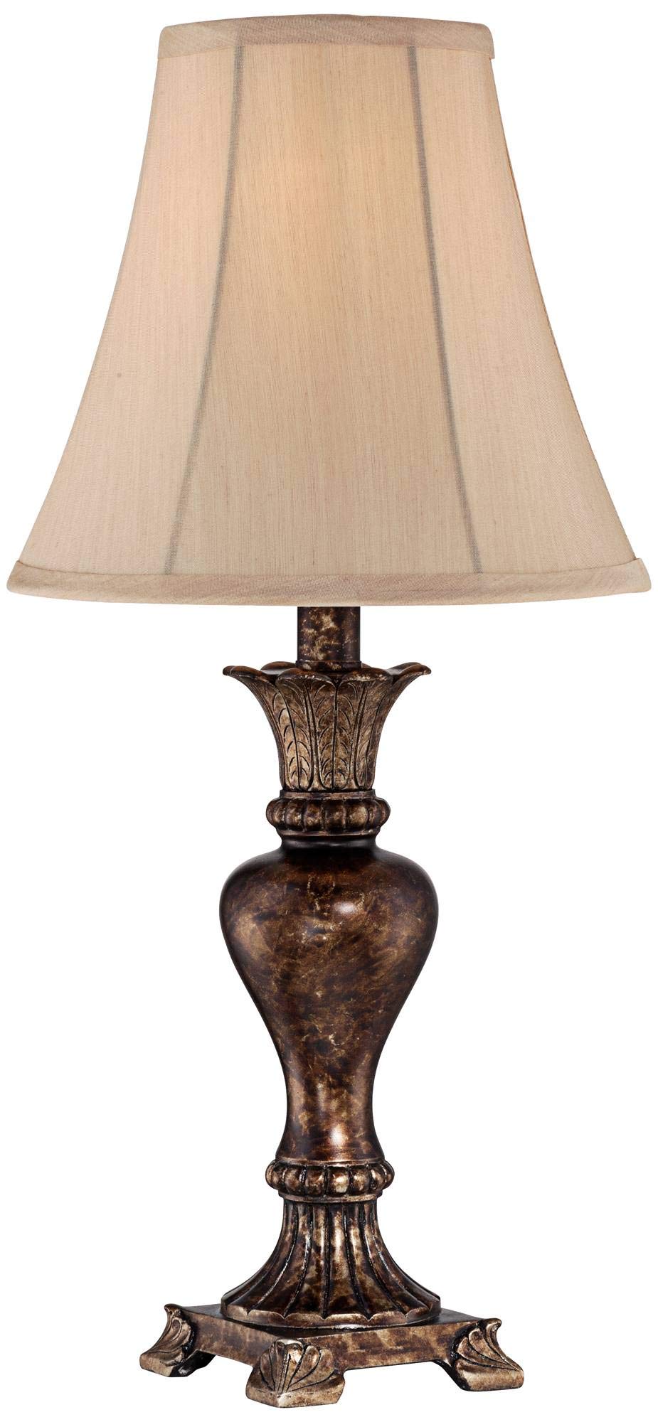Regency Hill Xavier Traditional Accent Table Lamp 21" High Warm Bronze Brown Urn Footed Base Natural Tone Bell Shade Decor For Living Room Bedroom House Bedside Nightstand Home Office
