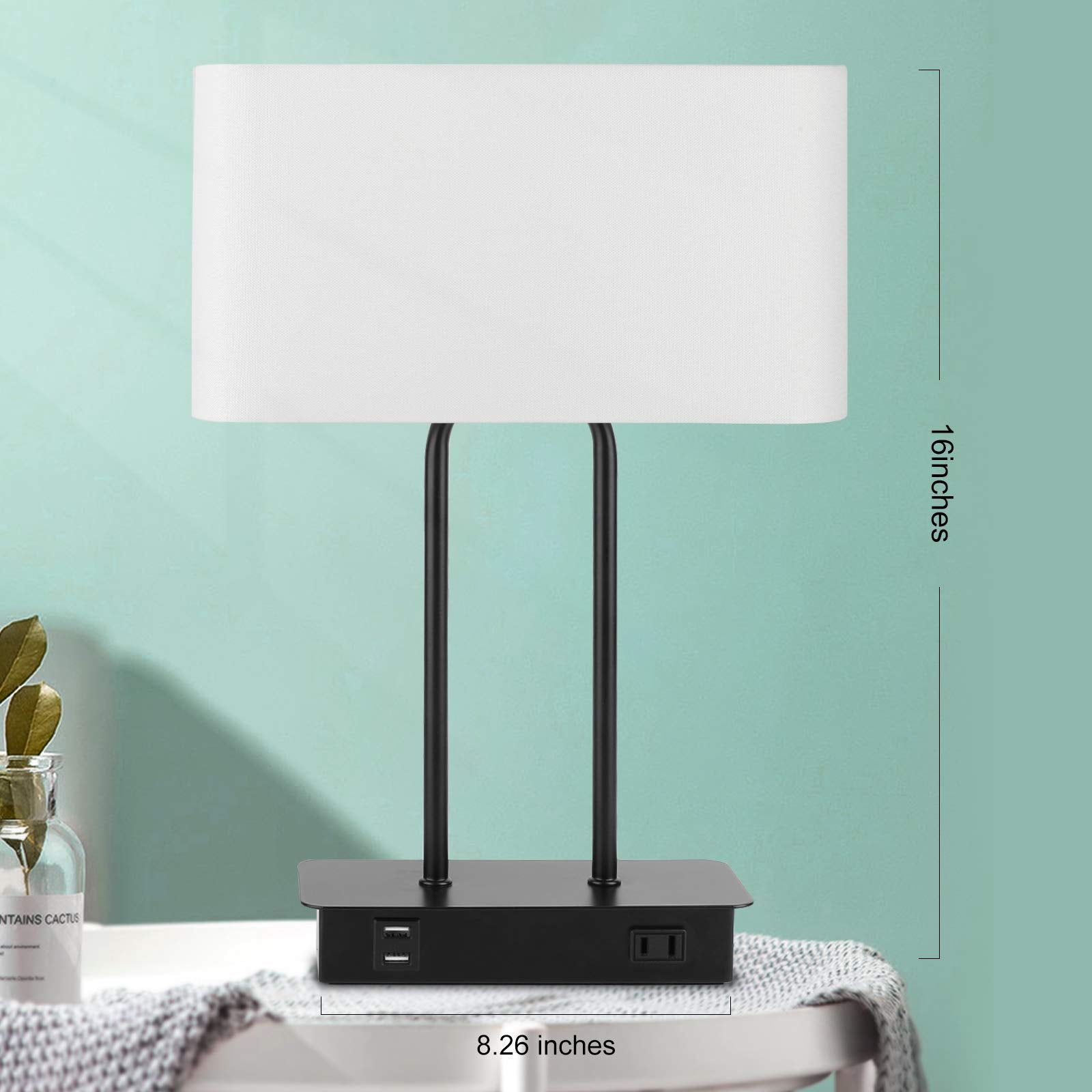 Lakumu Bedside Touch Control Table Lamp With Dual Usb Charging Ports 1 Ac Outlet, 3 Way Dimmable Modern Nightstand Lamp With White Fabric Shade, Desk Lamp For Bedroom Living Room Office With 5000K Led Bulb