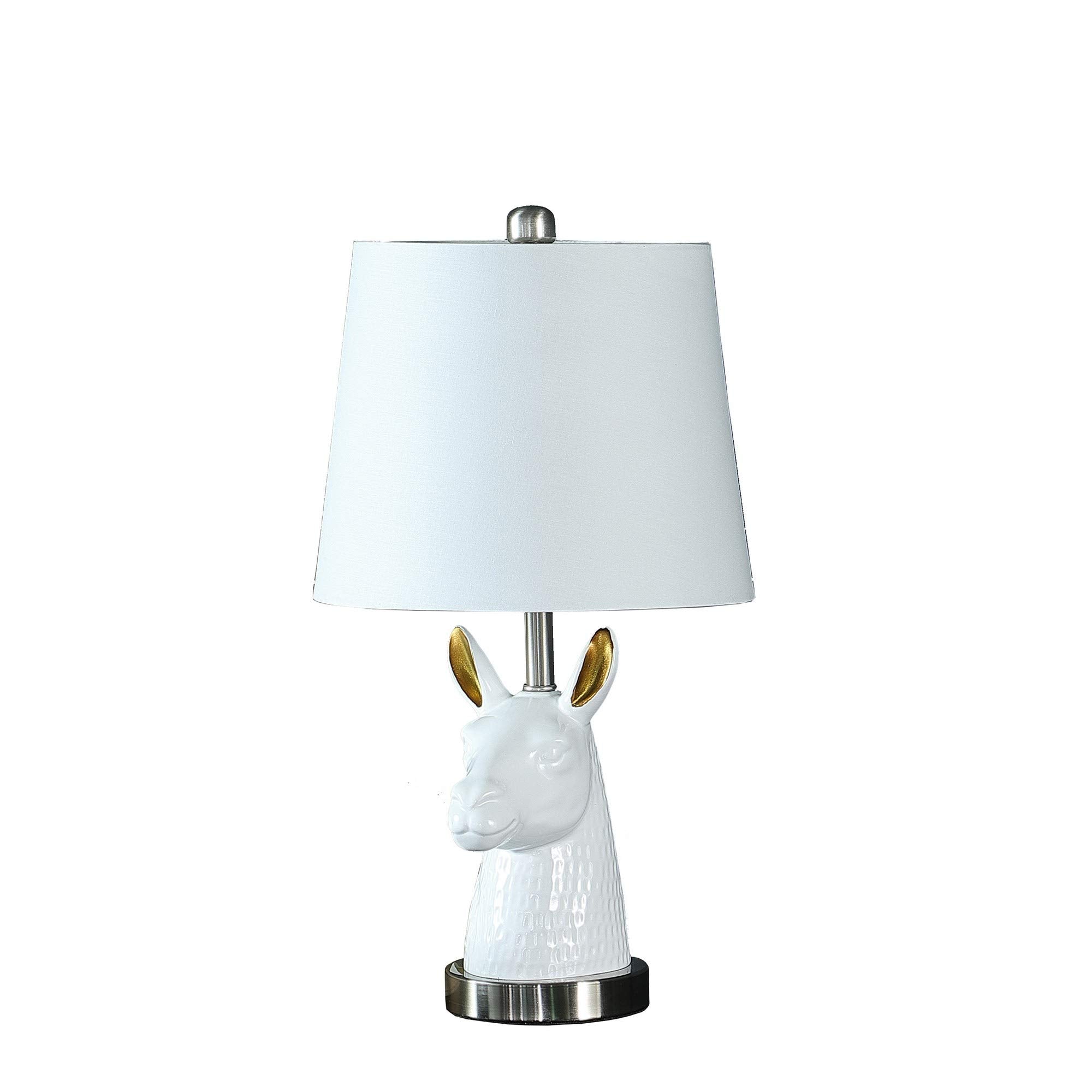 Benzara Benjara Metal Table Lamp With Llama Animal Head, White
