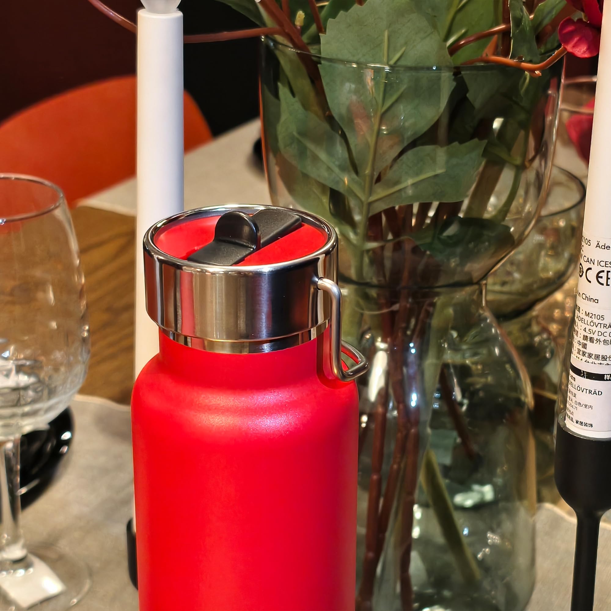 24 Oz Insulated Slim Water Bottle With Flip Straw And Handle, Stainless Steel Water Bottles