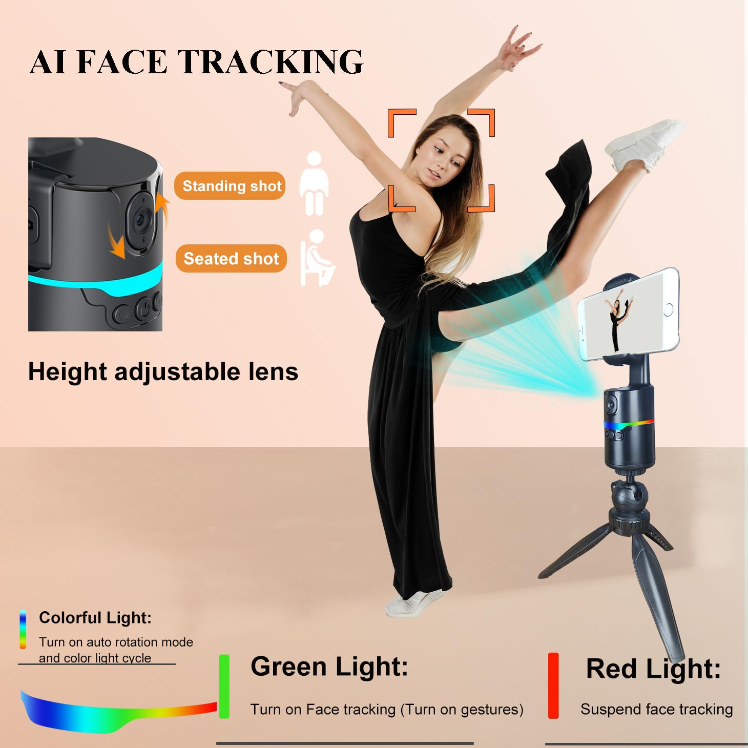 Ziqintech Auto Face Tracking Tripod 360 Rotation With Stand,Vlogging Kit For Iphone Andriod Phone, Smart Following Phone Holder, Noneedapp Gesture Recognition W/Remote