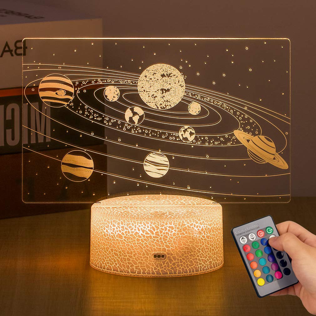 Seven Lady Solar System 3D Optical Illusion Lamp Universe Space Galaxy Led Night Light With Remote For Space Lover Boys And Girls As A Best (Solar System)