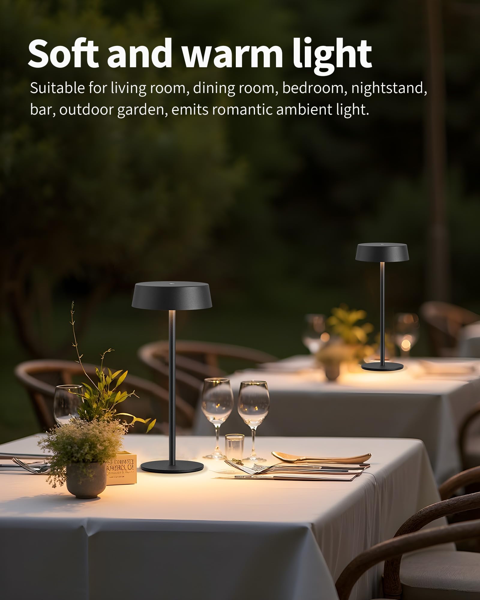 Visdanfo 2 Pack Cordless Table Lamps, Rechargeable Lamp With 5000Mah Battery Operated, Touch Lamps, Portable Indoor/Outdoor Lamp For Kitchen Living Room Bedroom, Waterproof (Black)