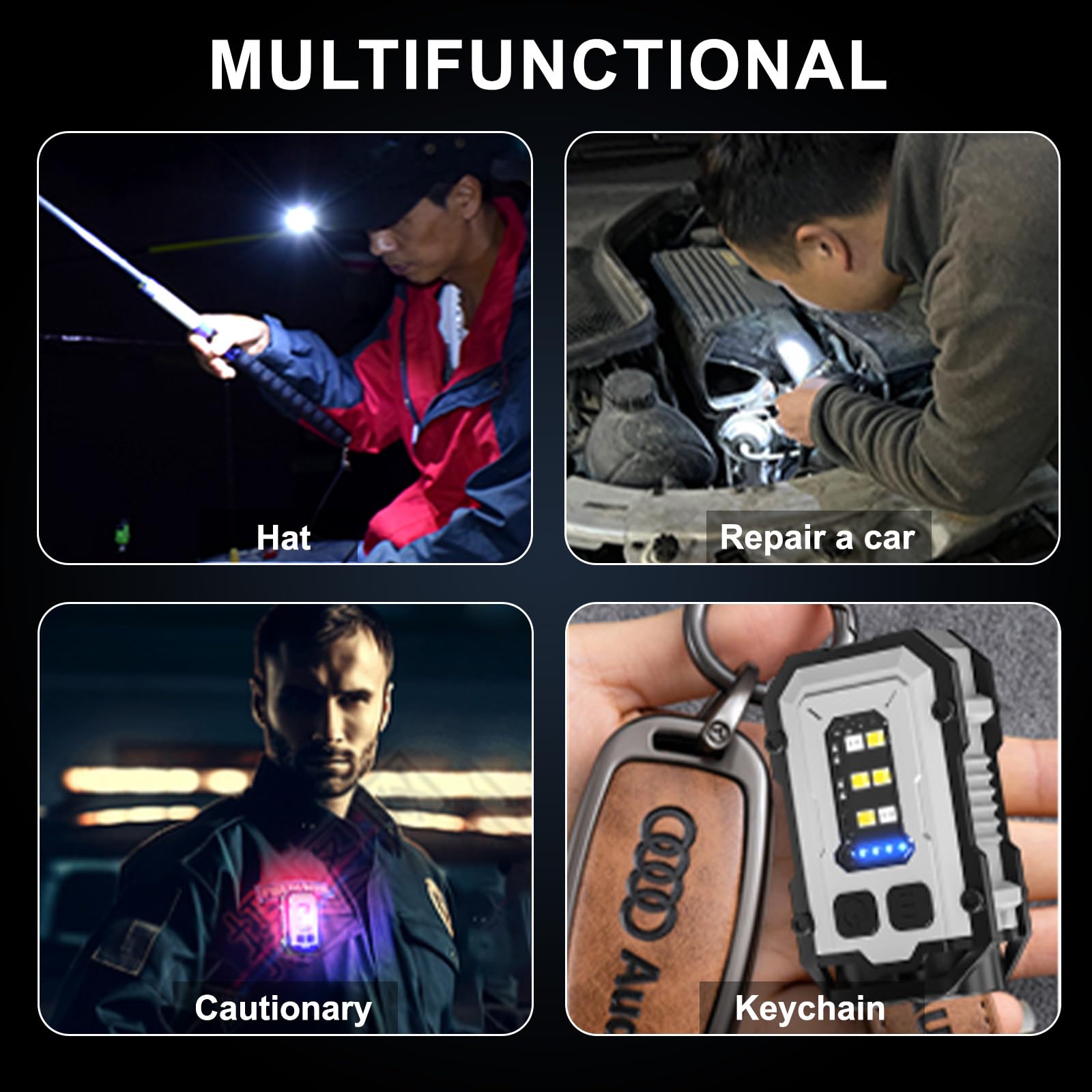 Siuyiu 200 Lumens Edc Flashlight With White Red Blue Light, 8 Modes, Mini Pocket Keychain Flash Light, Usb-C Rechargeable, Tail Magnet, Ipx4 Waterproof Flashlight For Camping, Outdoor, And Emergency