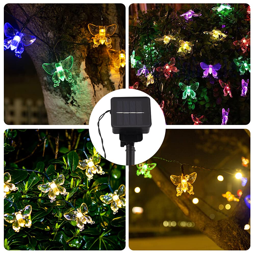 Tebocr Butterfly Solar String Lights - 16 Feet, 20 Led Multicolor, Waterproof, 8 Modes For Outdoor Patio Garden Yard Fence Wedding Christmas Party
