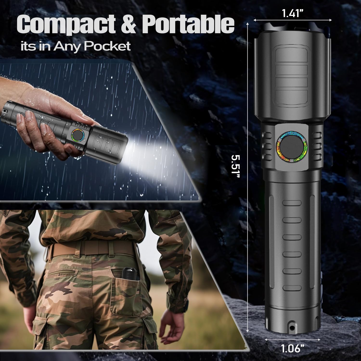 Puyinii Utility Flashlights Torch High Lumens Rechargeable, 3 Modes Led Waterproof Zoomable Linternas Handheld Small Flashlight, Adjustable Brightness Flash Light For Hurricane/Home/Emergency (2 Pack)